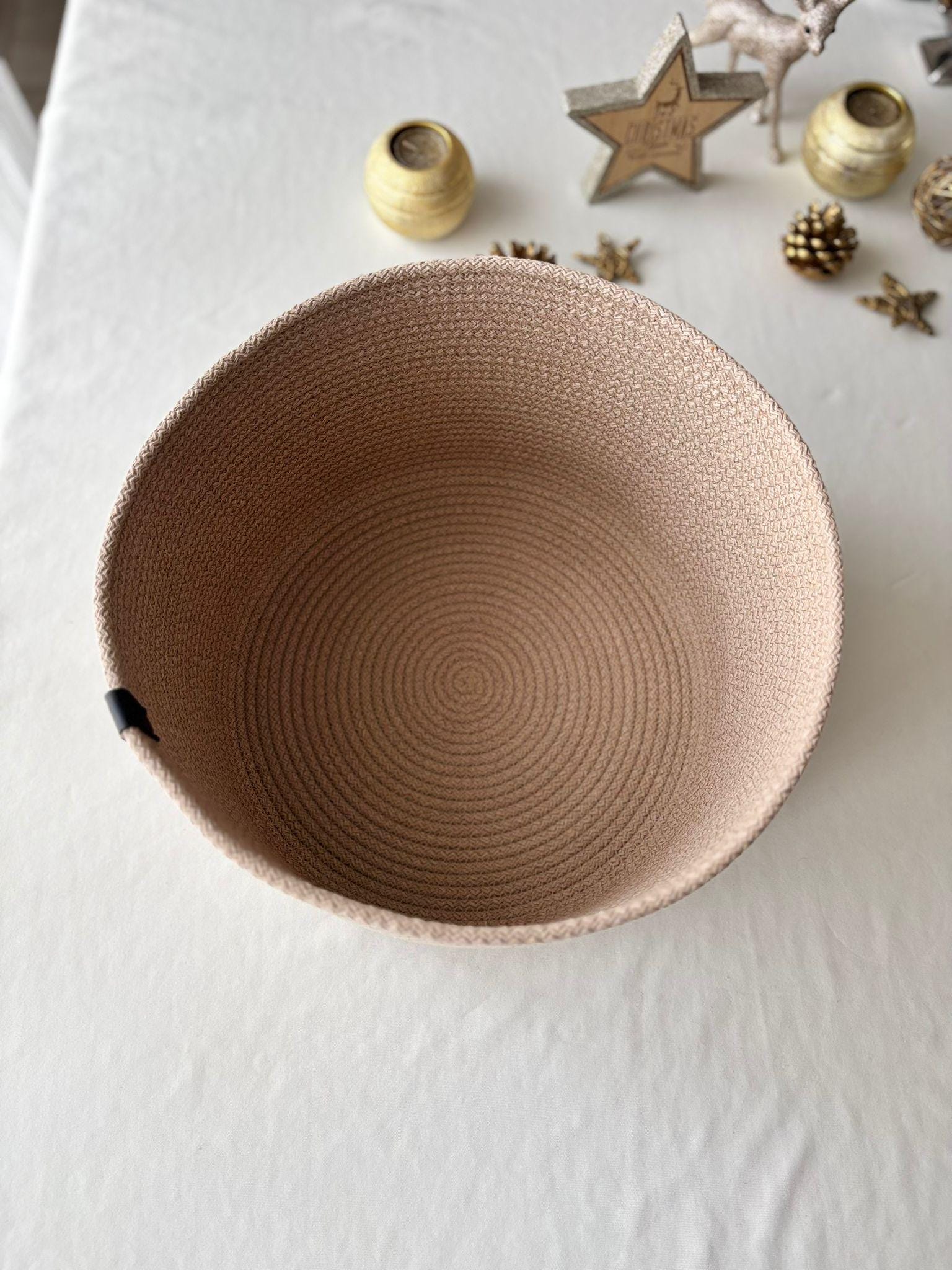 Handmade Cotton Rope Basket: Beige & White Woven Storage  Flower Pot Basket