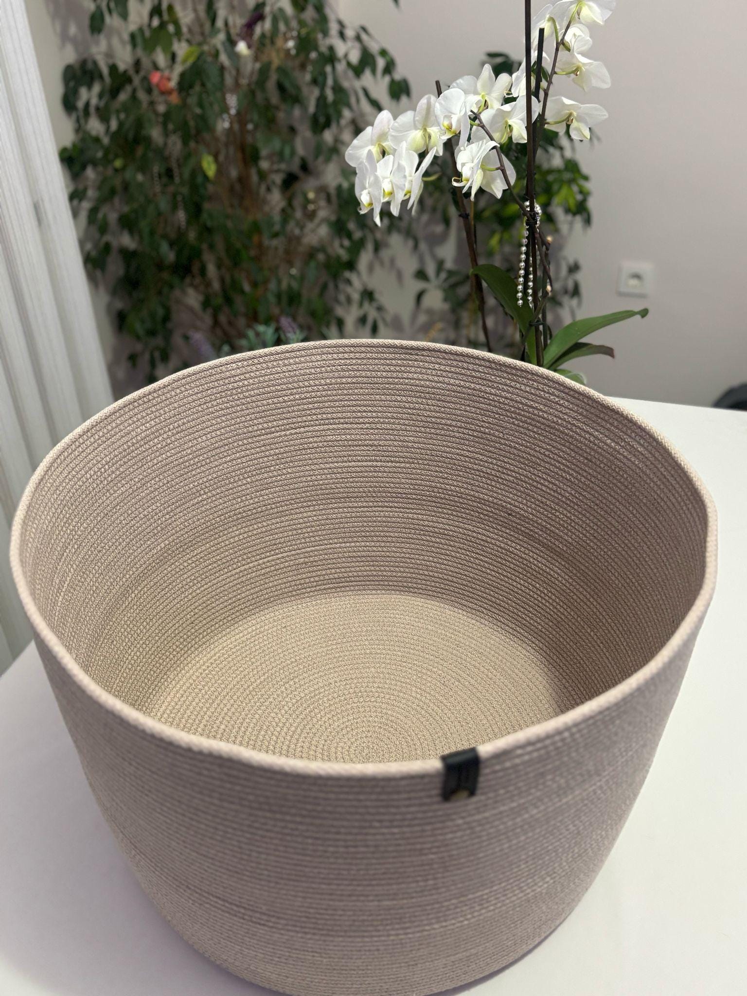 Handmade Cotton Rope Basket with Lid: XL Woven Storage Organizer