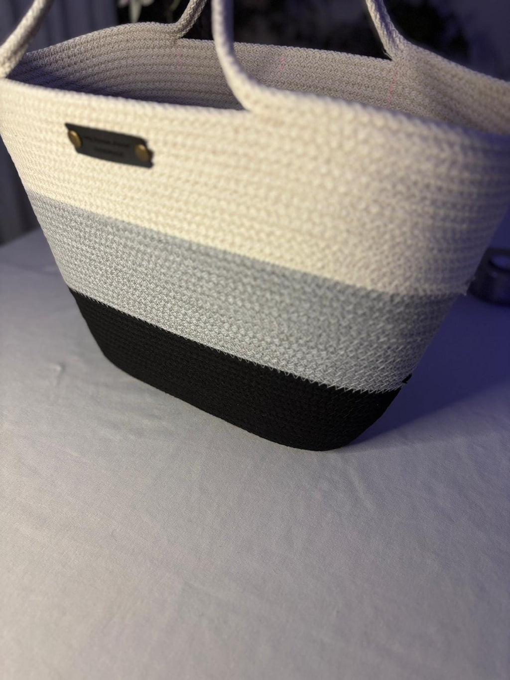Schwarz & Grau & Weiß Handgewebte Juteseil Schultertasche