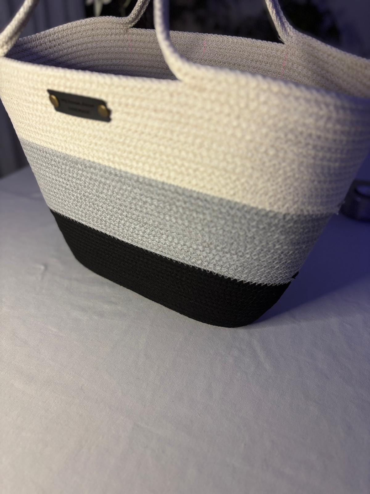 Schwarz & Grau & Weiß Handgewebte Juteseil Schultertasche