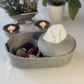 Handmade Gray Woven Make Up Basket Set: Cosmetic & Beauty Organizer