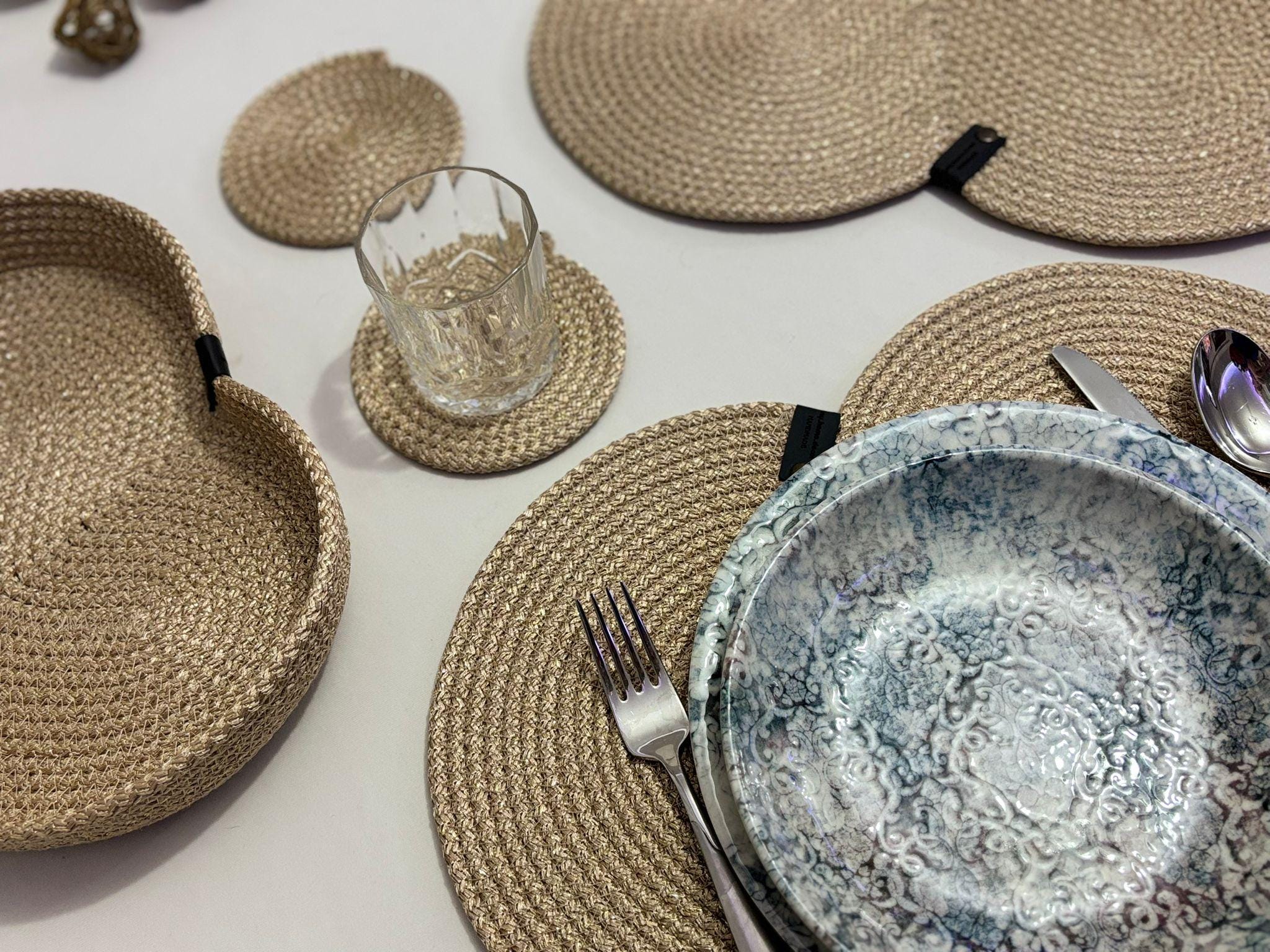 Handwoven Heart Placemat Set: Valentine's Day Dining Table Decor