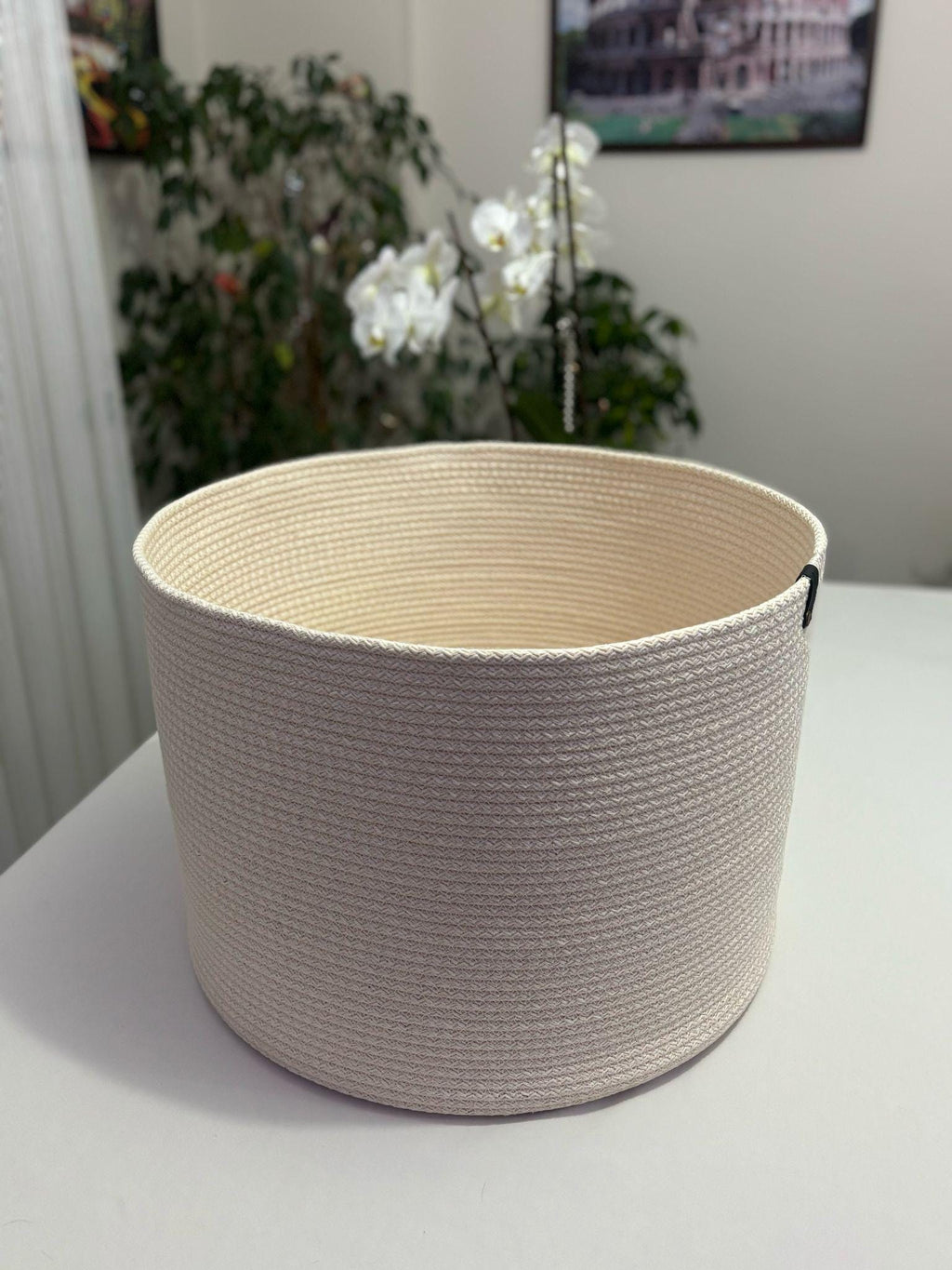 Handmade Cotton Rope Basket with Lid: XL Woven Storage Organizer