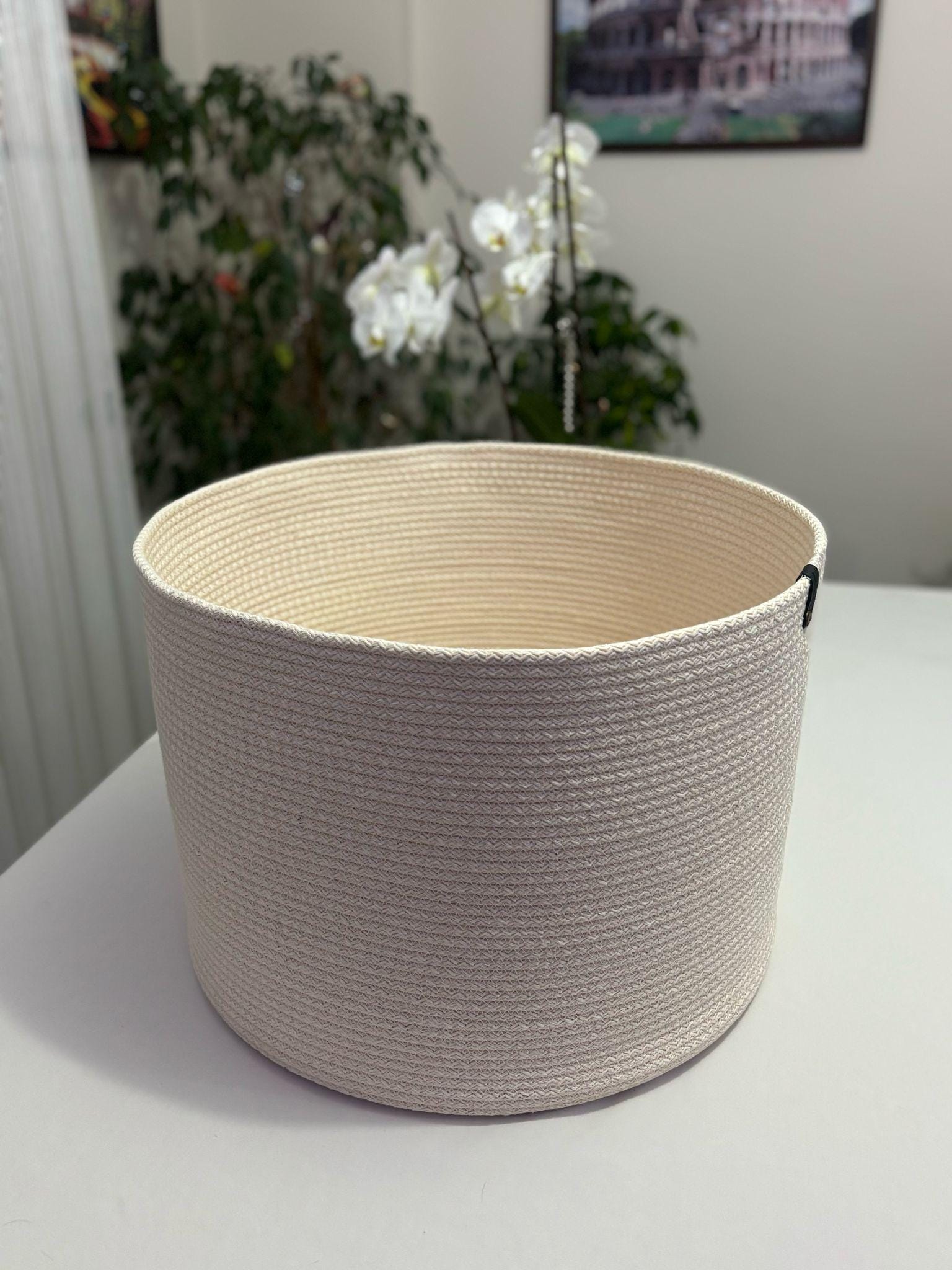 Handmade Cotton Rope Basket with Lid: XL Woven Storage Organizer