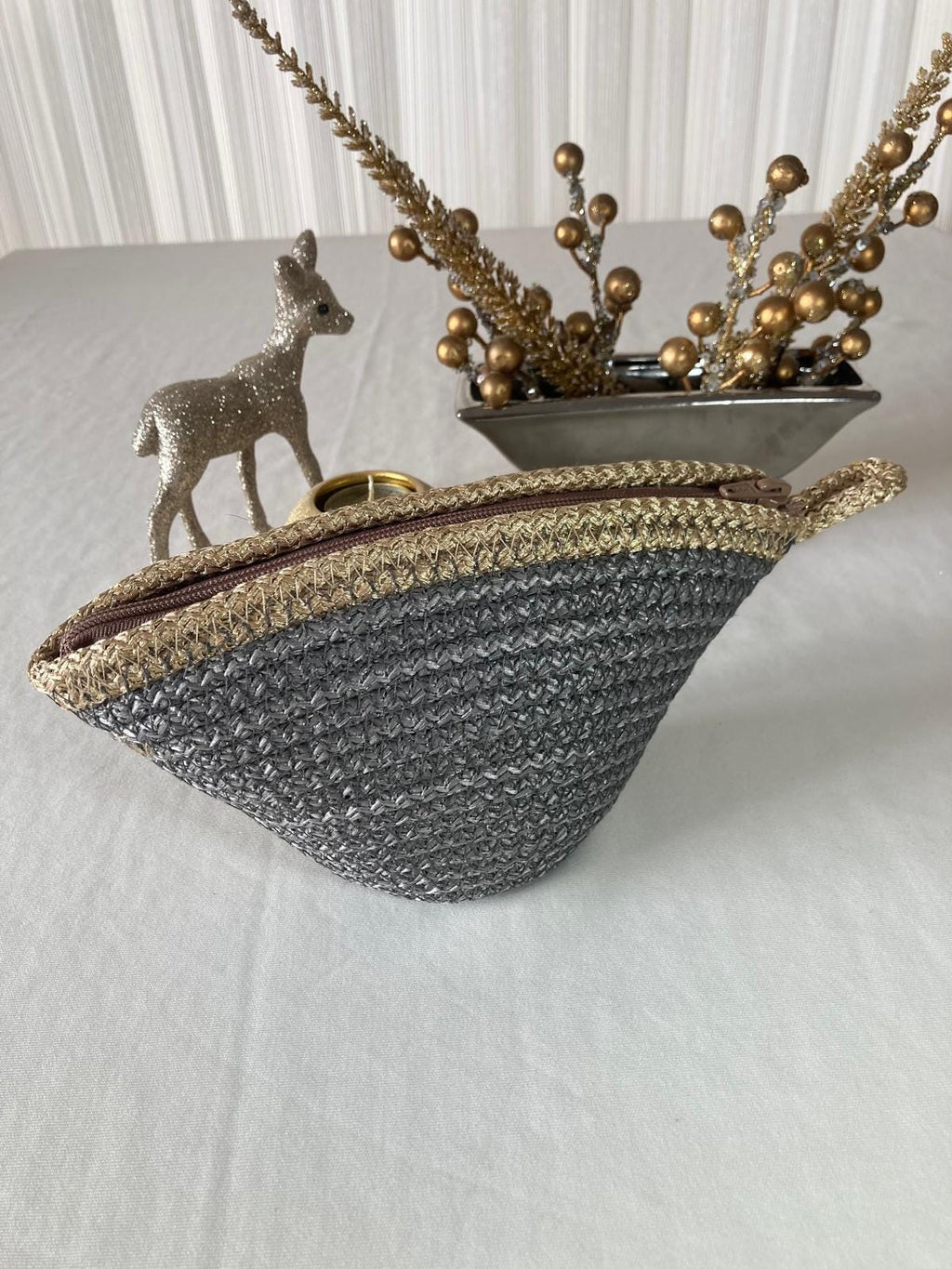 Handwoven Straw Makeup Bag: Boho Cosmetic Zipper Pouch