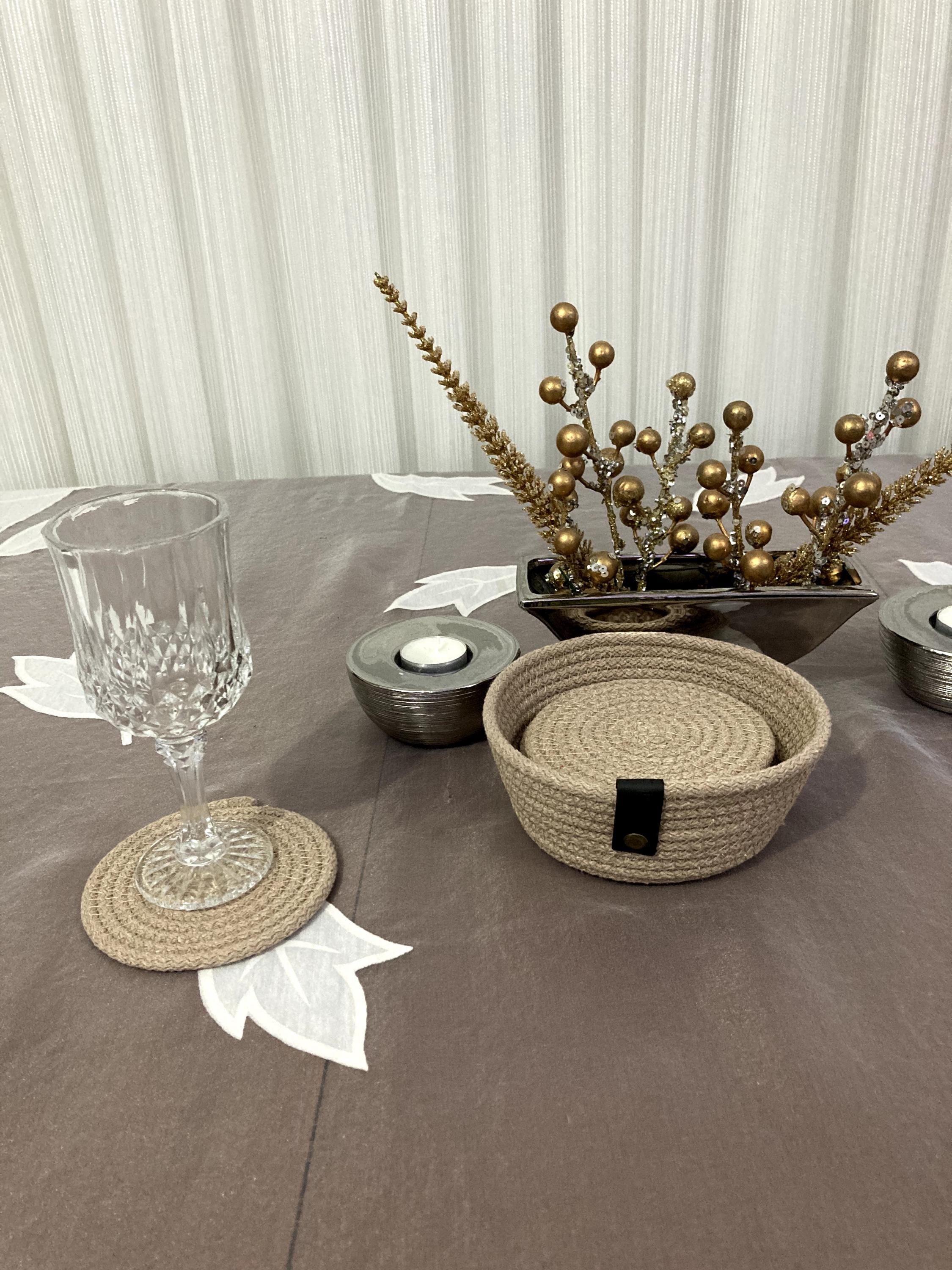 Handmade Cotton Rope Placemat Set: Beige Woven Dining Table Decor