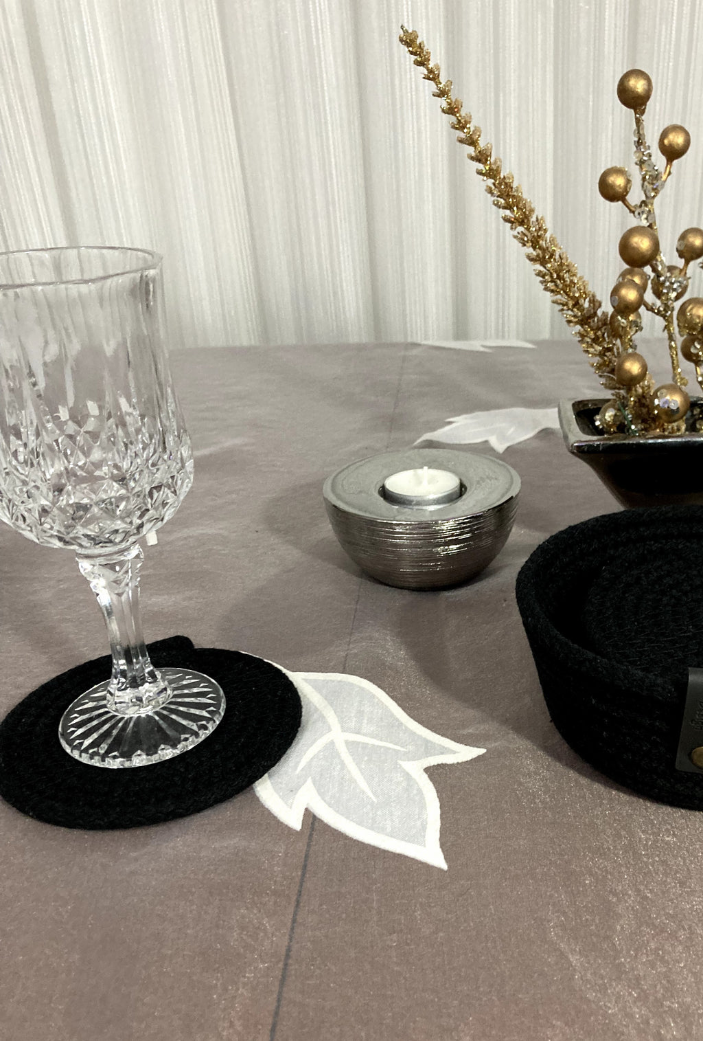 Black Cotton Rope Placemat Set: Dining Table Decor with Coasters & Bread Basket