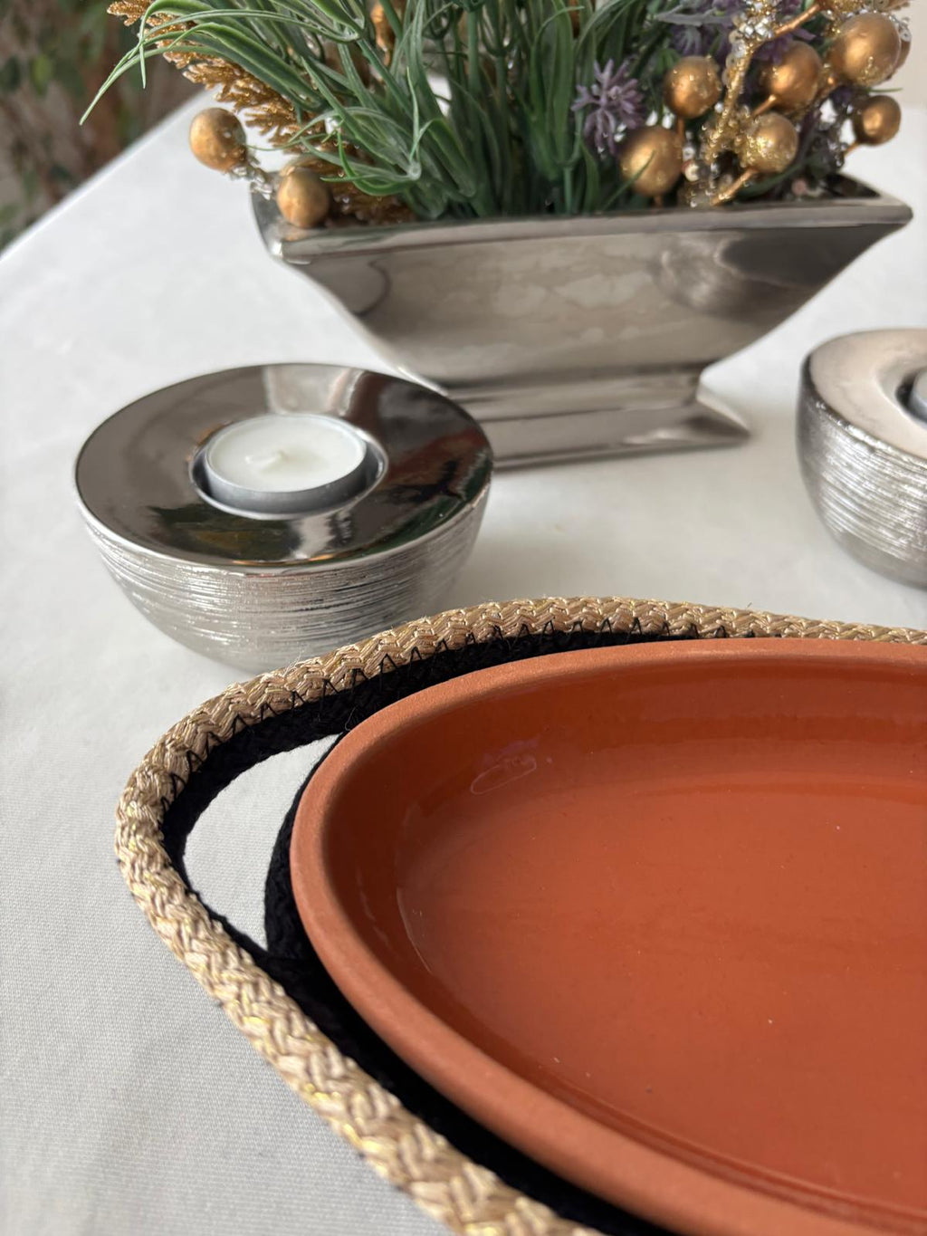 Handmade Terracotta Casserole Dish with Woven Cover - Hot Meal Serving