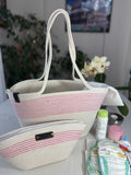 Pink&White Handmade Jute Rope Handbag: Braided Boho Beach Tote