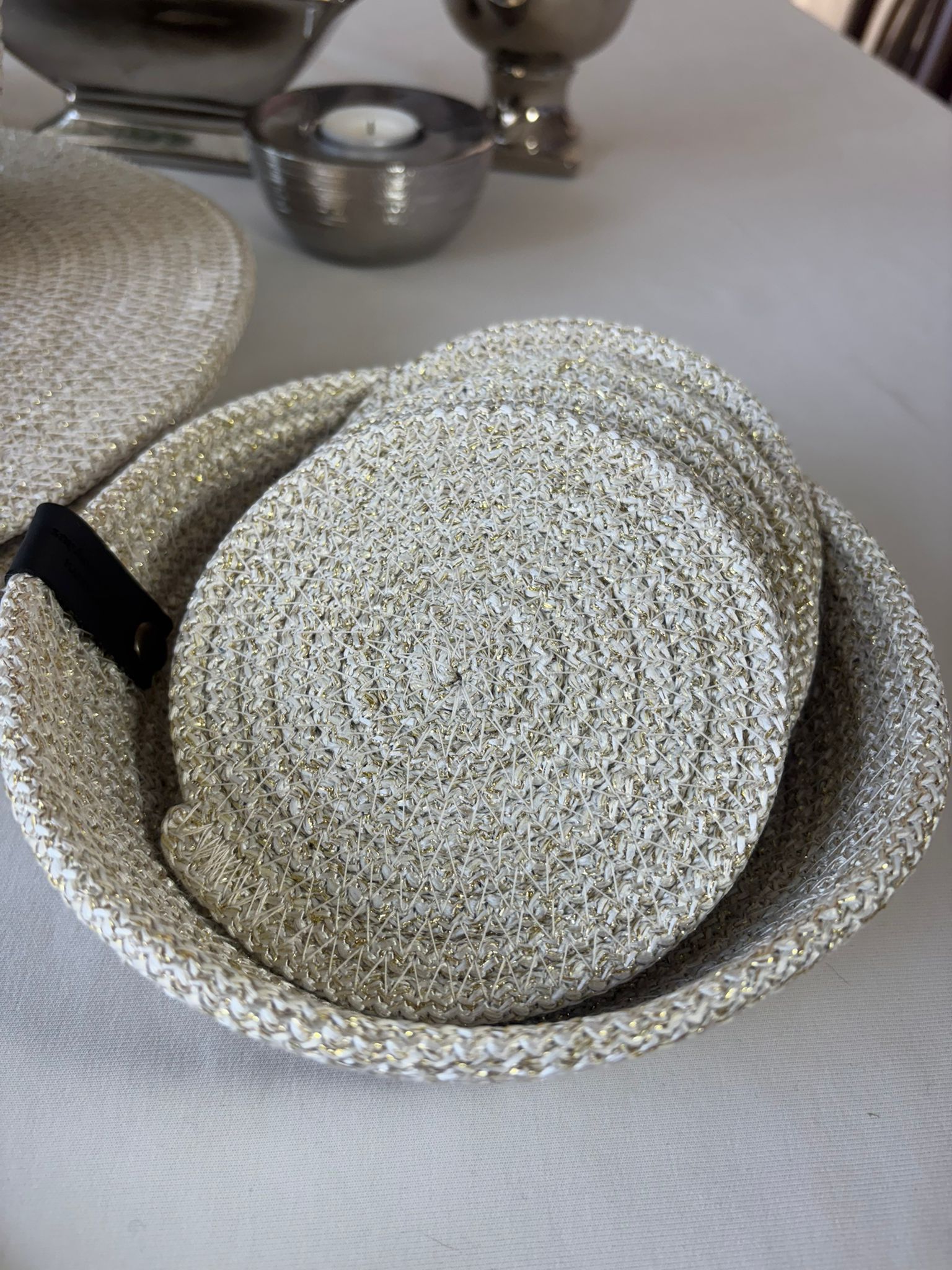 Shining Ecru Handmade Cotton Rope Placemat Set: Dining Table Decor