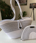 Black&White Handwoven Jute Rope Bag: Black & White Summer Beach Tote