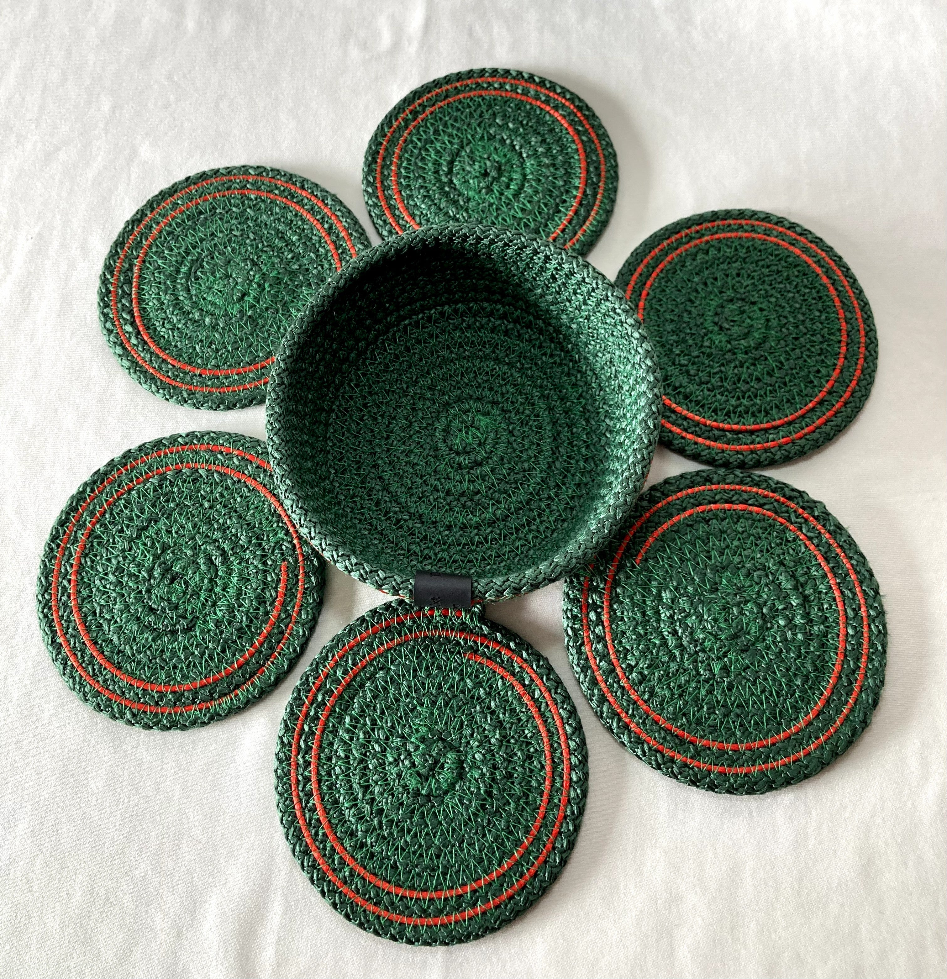 Crochet Coasters Set: Handmade Cotton Drink Coasters with Basket