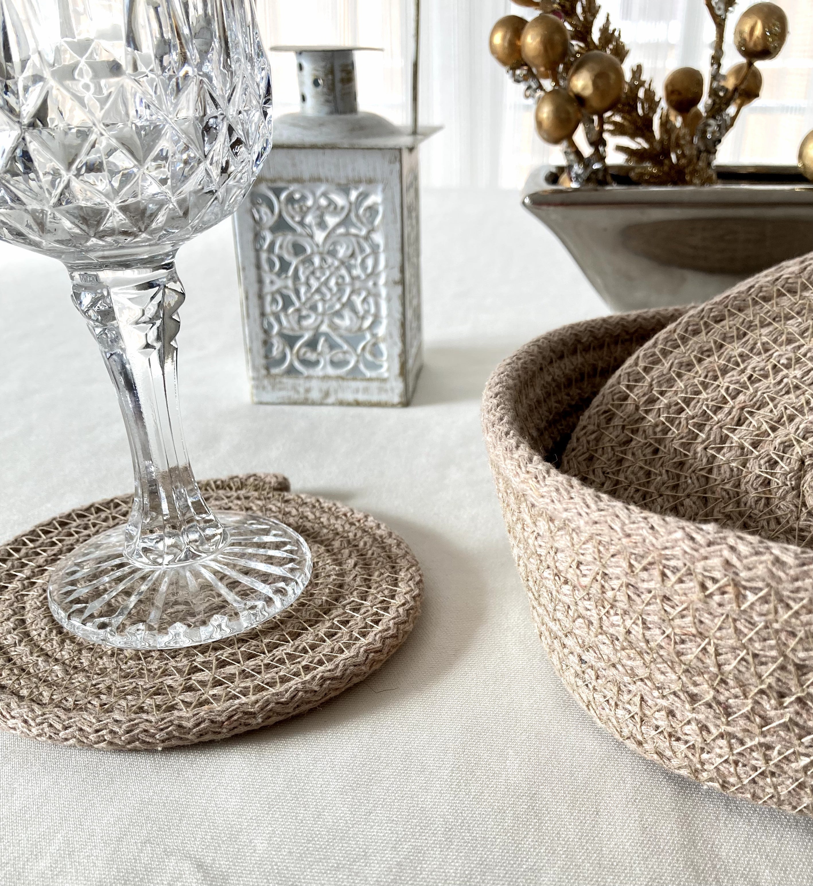 Handmade Cotton Rope Placemat Set: Beige Woven Dining Table Decor