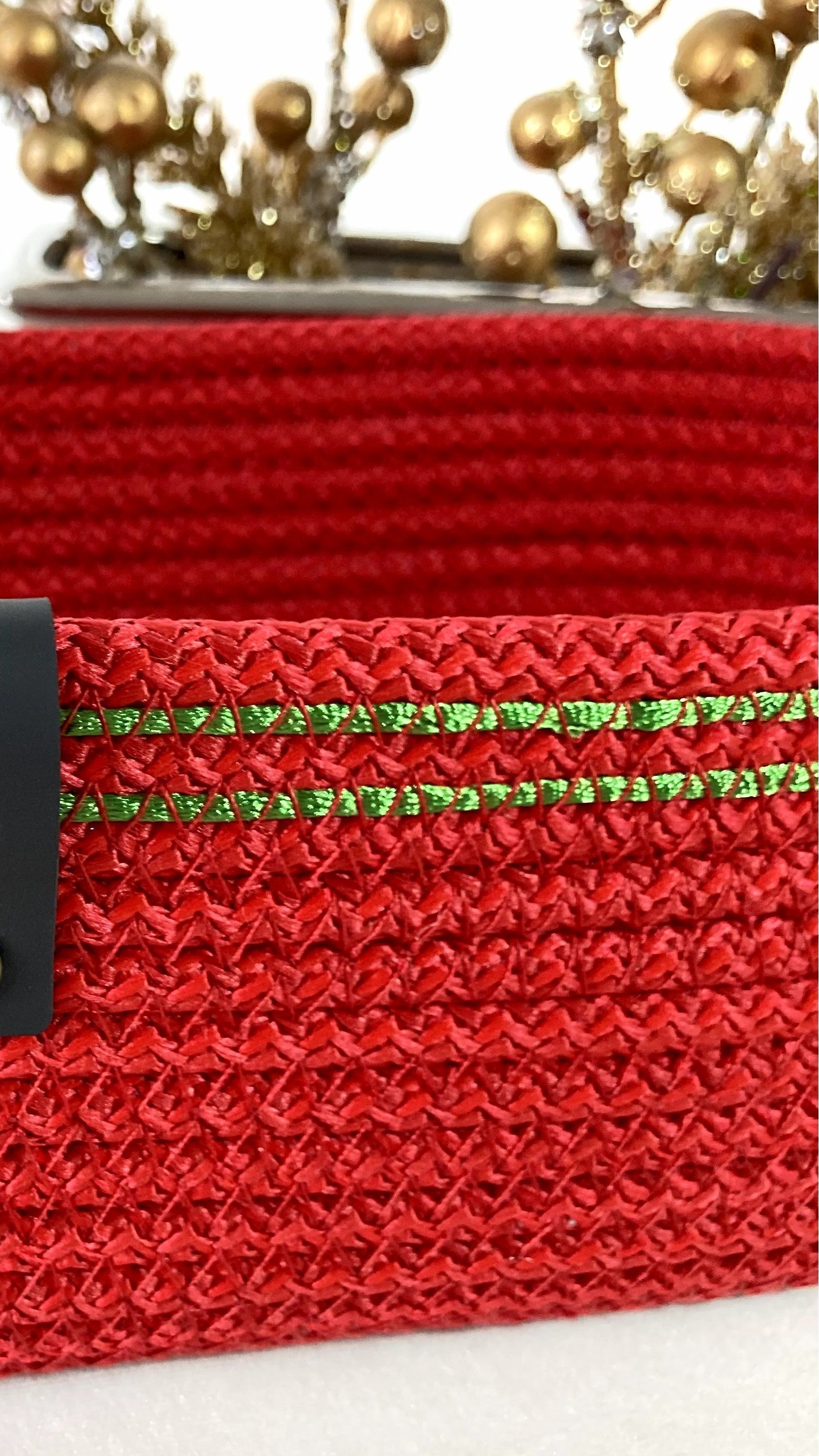 Red Handmade Cotton Rope Placemat Set: Red and Green stripe Dining Table Decor