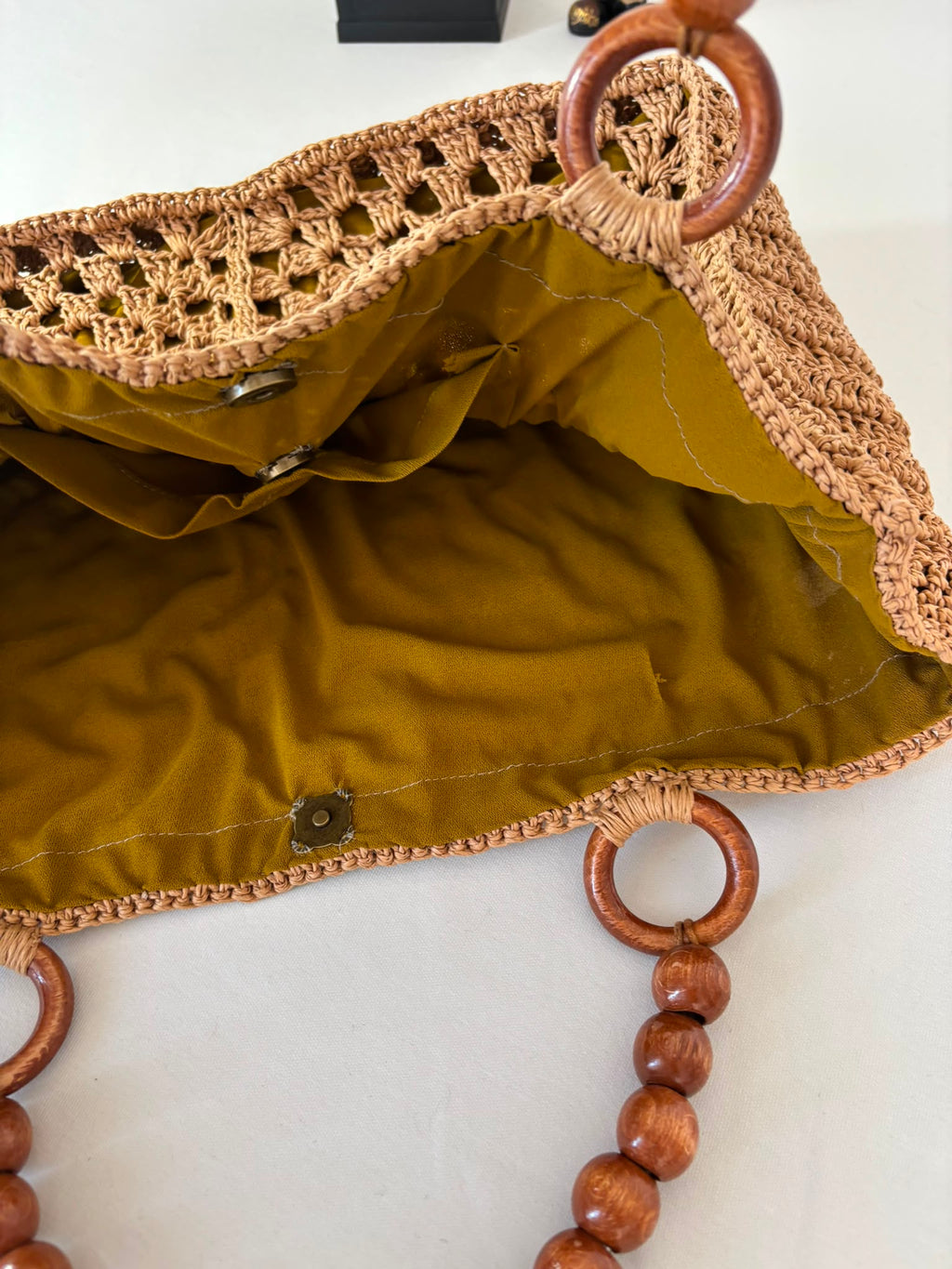 Handmade Raffia Crochet Tote, Summer Beach Bag, Wooden Handle Shoulder Bag, Woven Market Bag, Boho Raffia Purse, Sand Beige