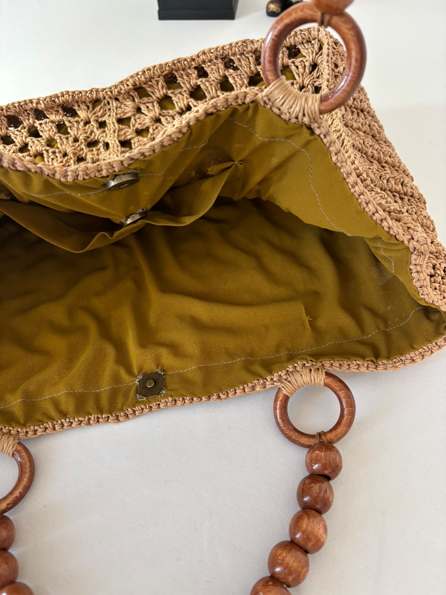 Handmade Raffia Crochet Tote, Summer Beach Bag, Wooden Handle Shoulder Bag, Woven Market Bag, Boho Raffia Purse, Sand Beige