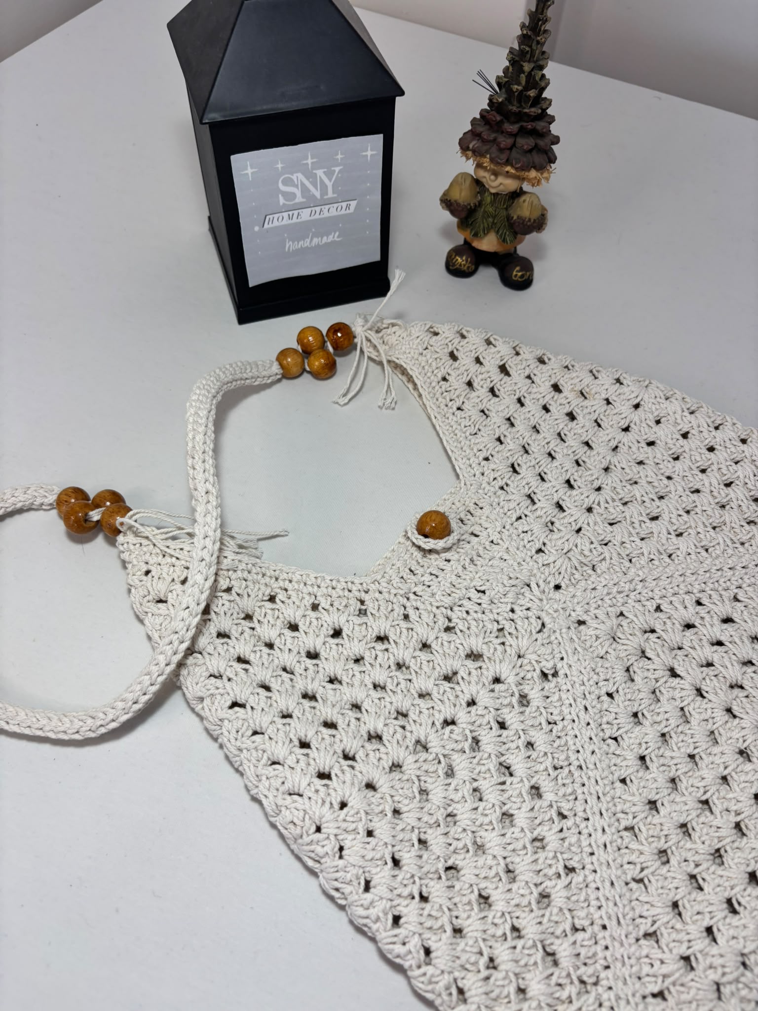 Handmade Granny Square Crochet Bag | Black & White Boho Shoulder Bag | Crochet Tote Bag | Vintage Style Cotton Purse | Gift for Her