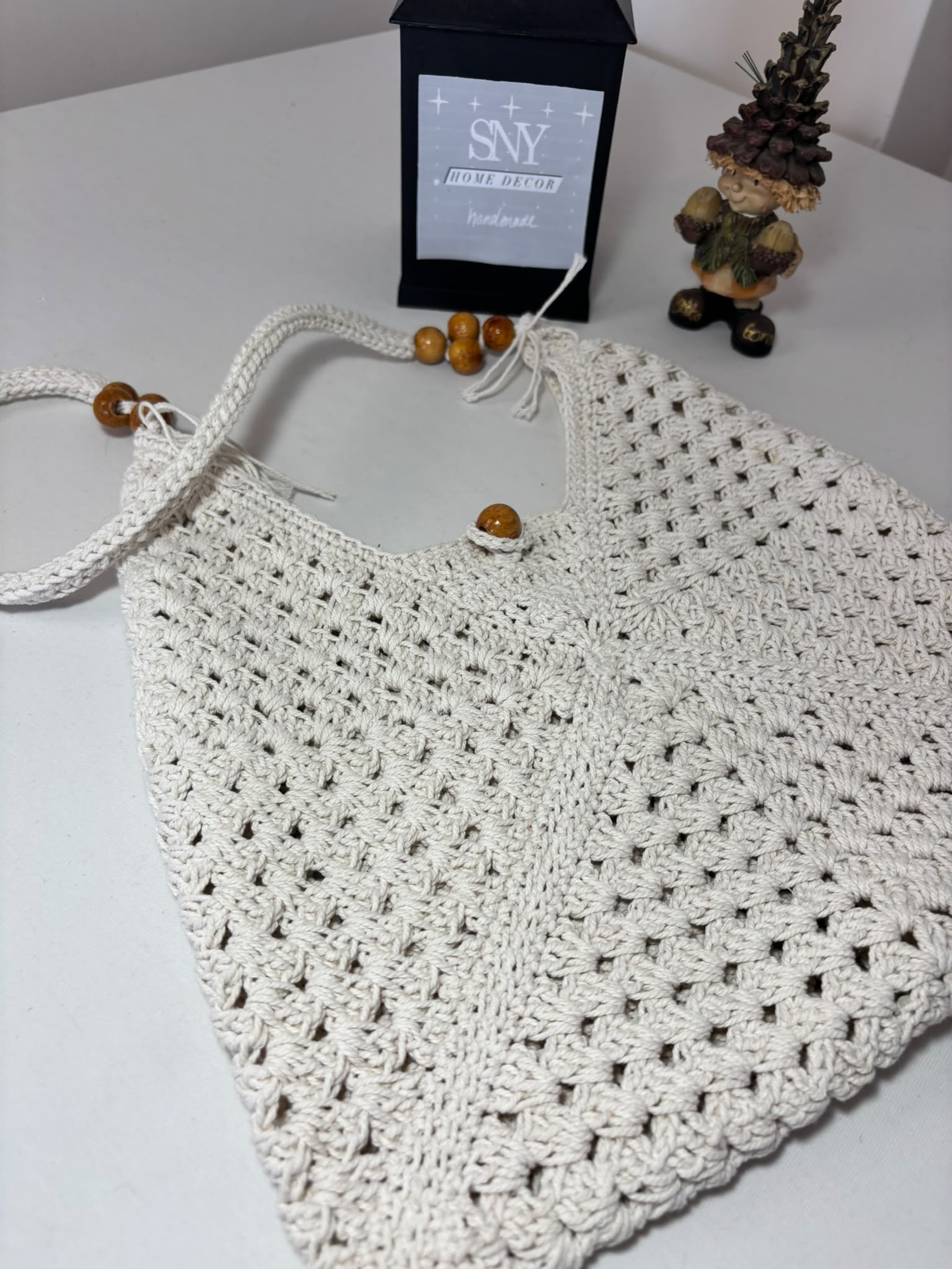 Handmade Granny Square Crochet Bag | Black & White Boho Shoulder Bag | Crochet Tote Bag | Vintage Style Cotton Purse | Gift for Her