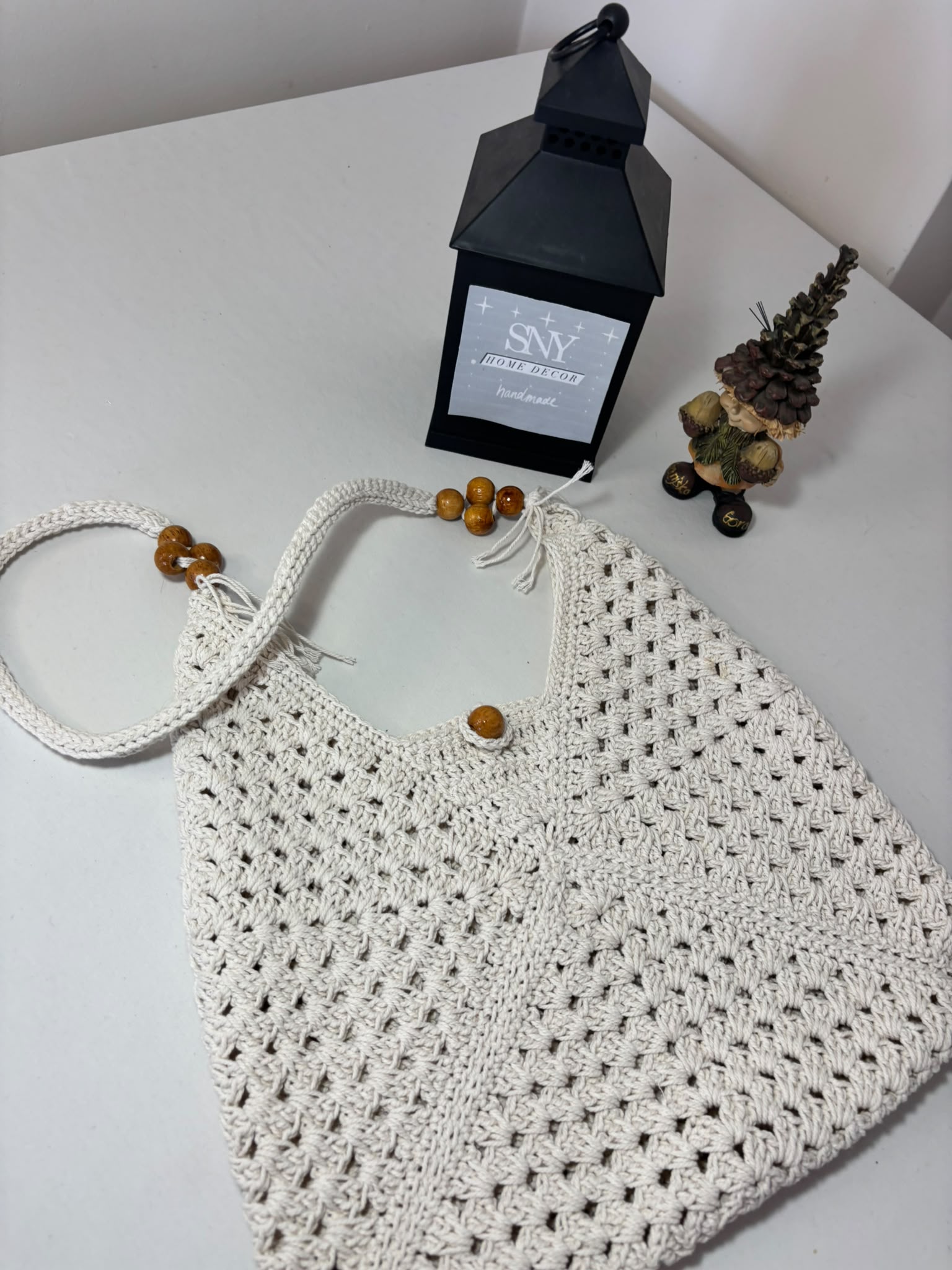 Handmade Granny Square Crochet Bag | Black & White Boho Shoulder Bag | Crochet Tote Bag | Vintage Style Cotton Purse | Gift for Her