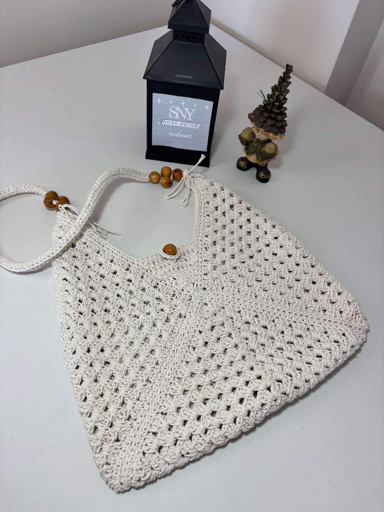 Handmade Granny Square Crochet Bag | Black & White Boho Shoulder Bag | Crochet Tote Bag | Vintage Style Cotton Purse | Gift for Her