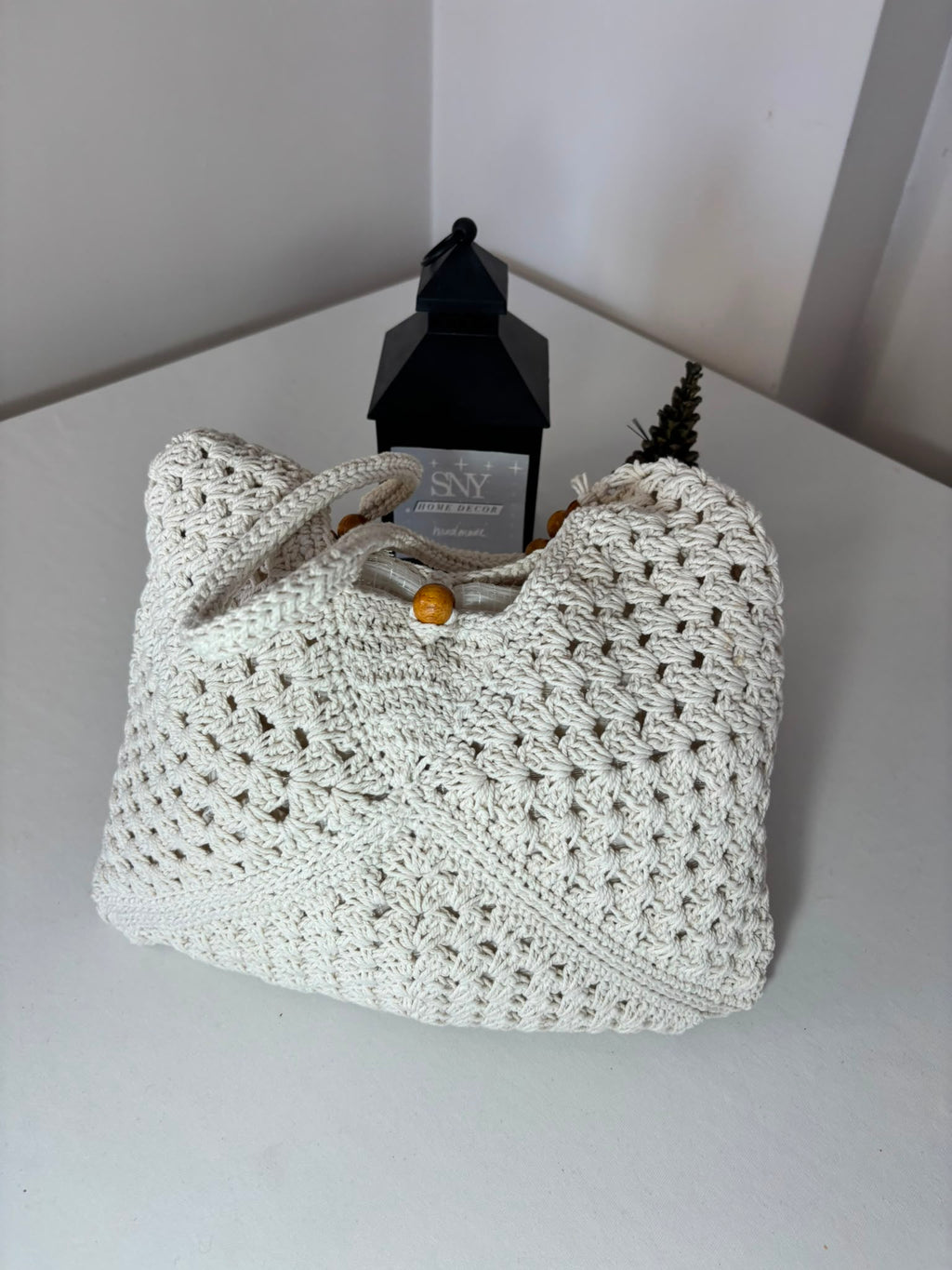 Handmade Granny Square Crochet Bag | Black & White Boho Shoulder Bag | Crochet Tote Bag | Vintage Style Cotton Purse | Gift for Her