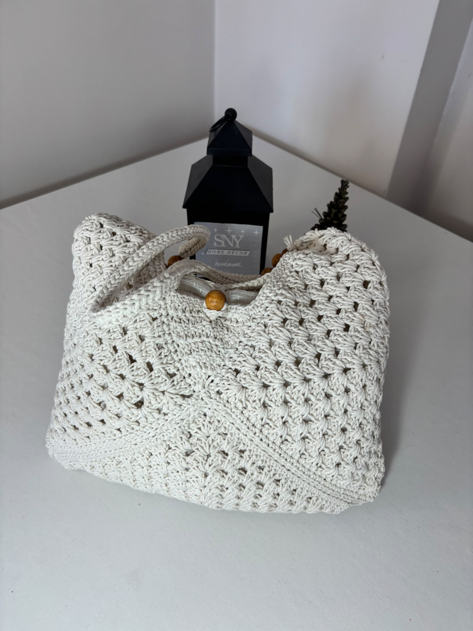 Handmade Granny Square Crochet Bag | Black & White Boho Shoulder Bag | Crochet Tote Bag | Vintage Style Cotton Purse | Gift for Her