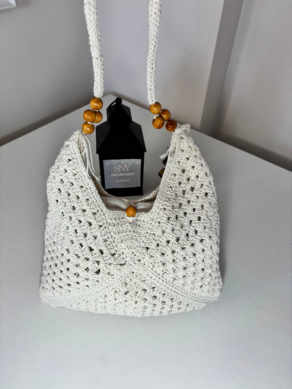 Handmade Granny Square Crochet Bag | Black & White Boho Shoulder Bag | Crochet Tote Bag | Vintage Style Cotton Purse | Gift for Her