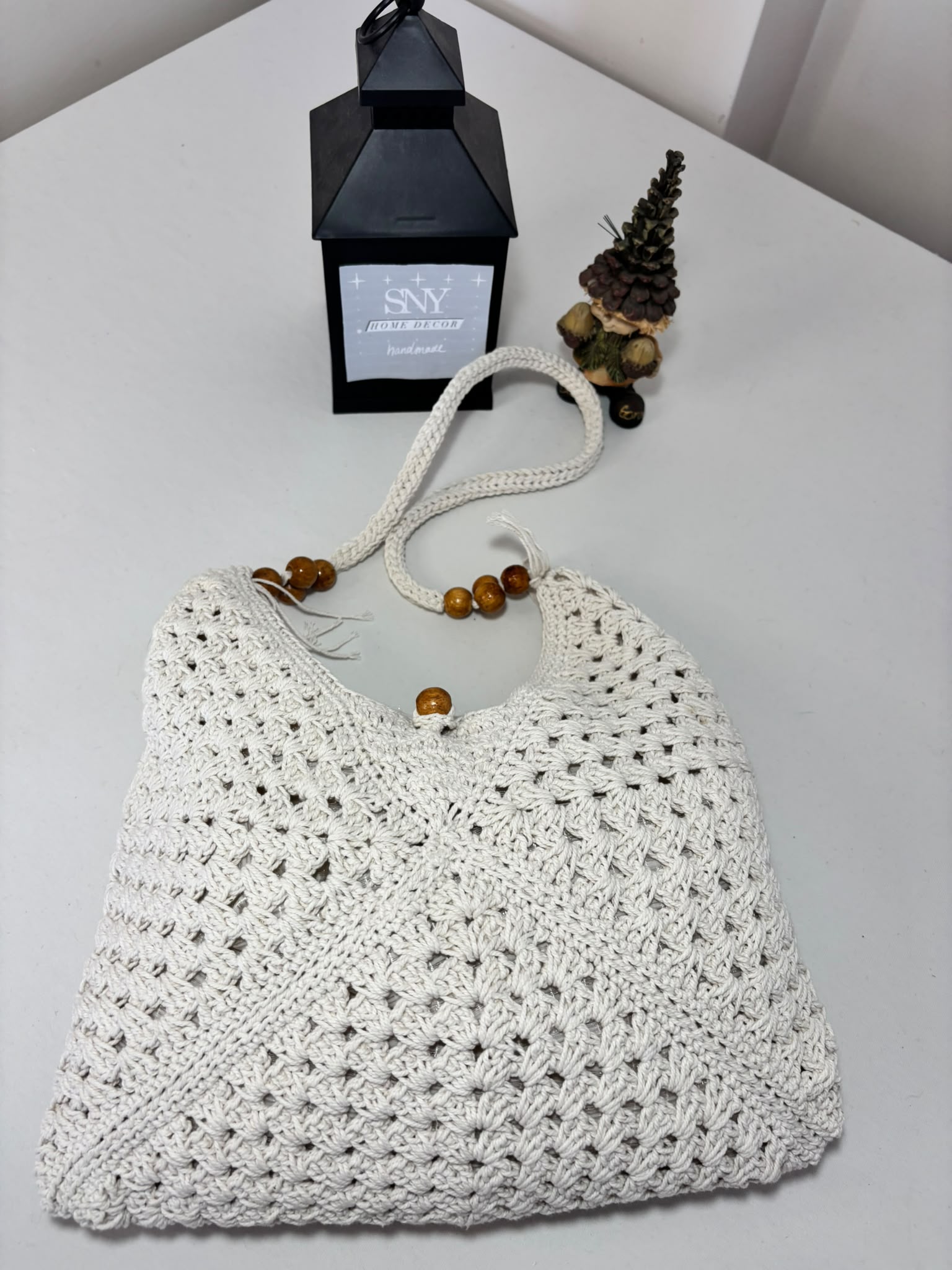 Handmade Granny Square Crochet Bag | Black & White Boho Shoulder Bag | Crochet Tote Bag | Vintage Style Cotton Purse | Gift for Her