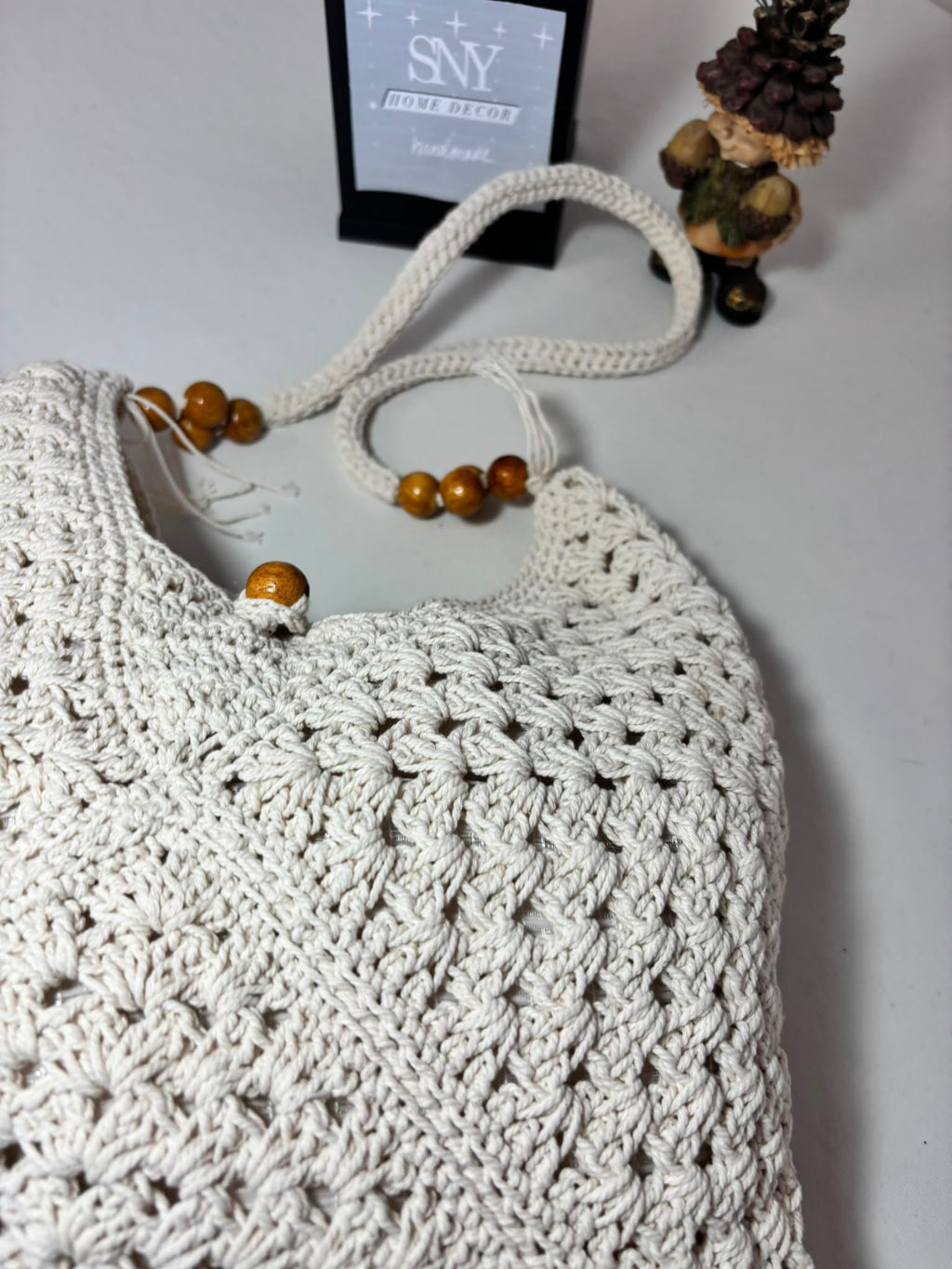 Handmade Granny Square Crochet Bag | Black & White Boho Shoulder Bag | Crochet Tote Bag | Vintage Style Cotton Purse | Gift for Her