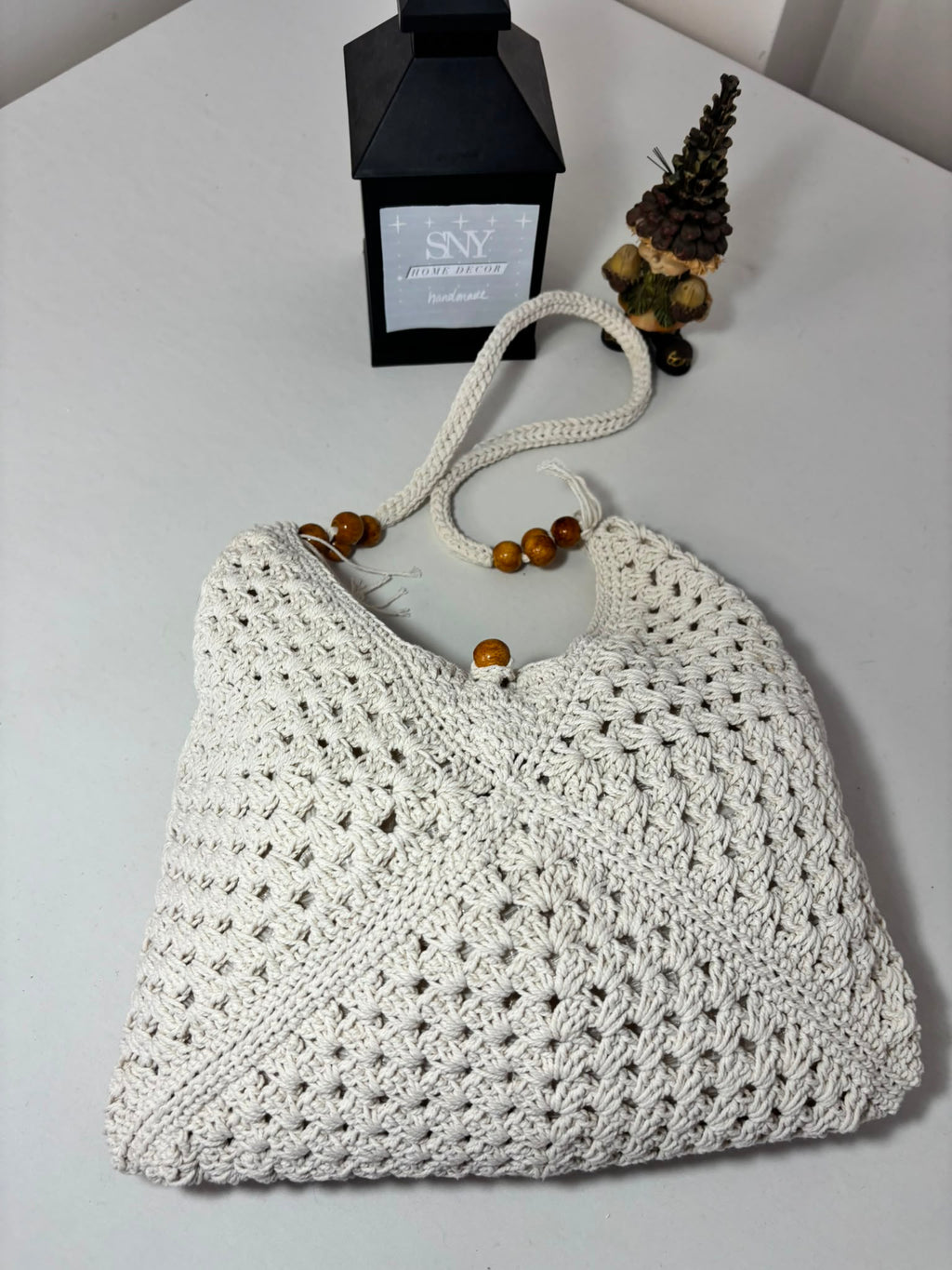 Handmade Granny Square Crochet Bag | Black & White Boho Shoulder Bag | Crochet Tote Bag | Vintage Style Cotton Purse | Gift for Her