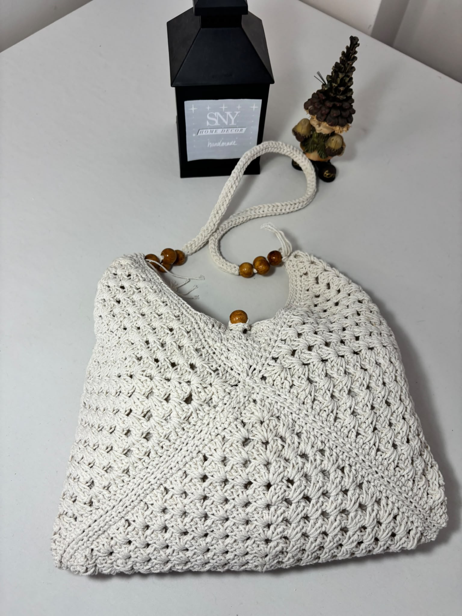 Handmade Granny Square Crochet Bag | Black & White Boho Shoulder Bag | Crochet Tote Bag | Vintage Style Cotton Purse | Gift for Her