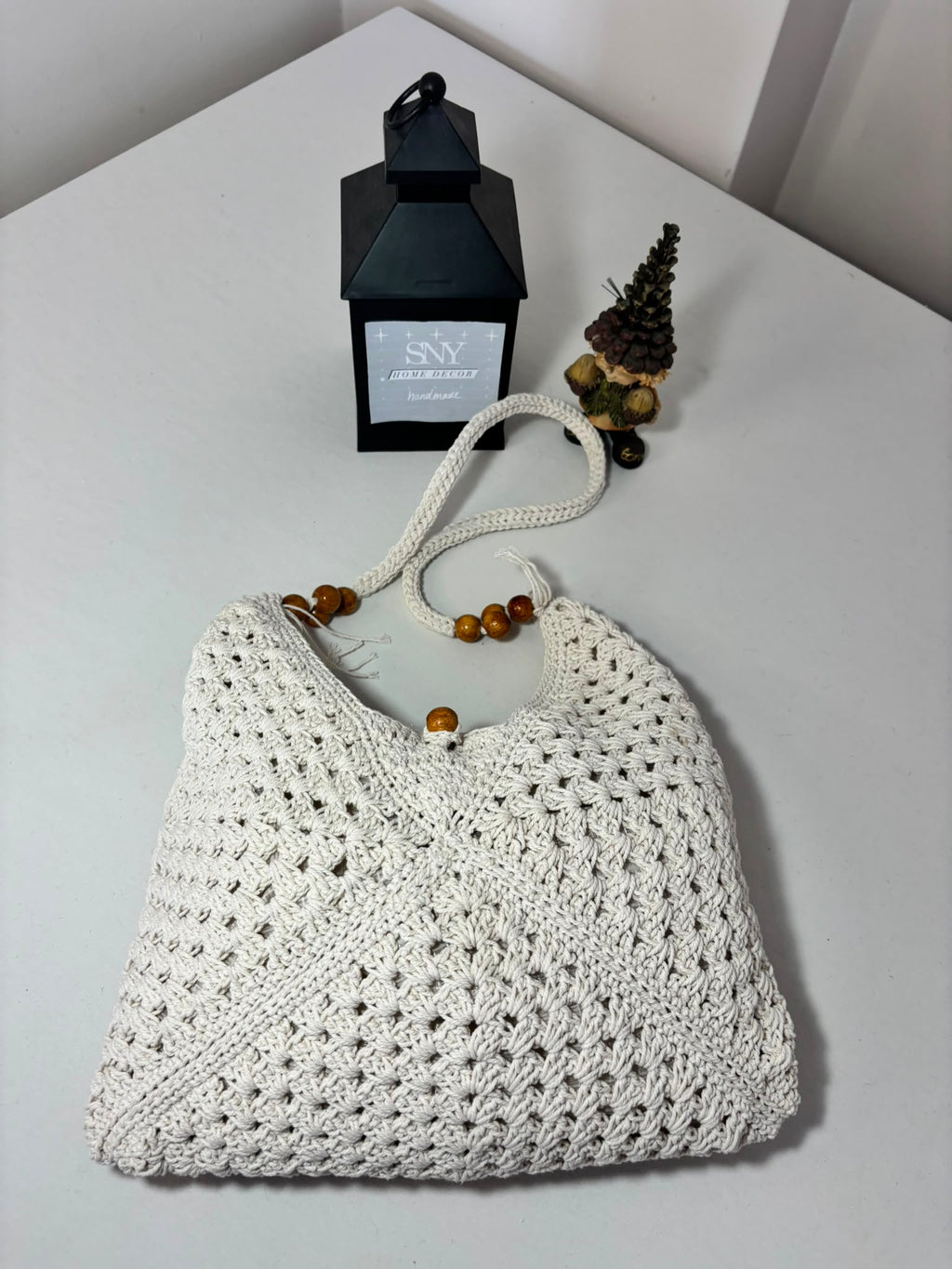 Handmade Granny Square Crochet Bag | Black & White Boho Shoulder Bag | Crochet Tote Bag | Vintage Style Cotton Purse | Gift for Her