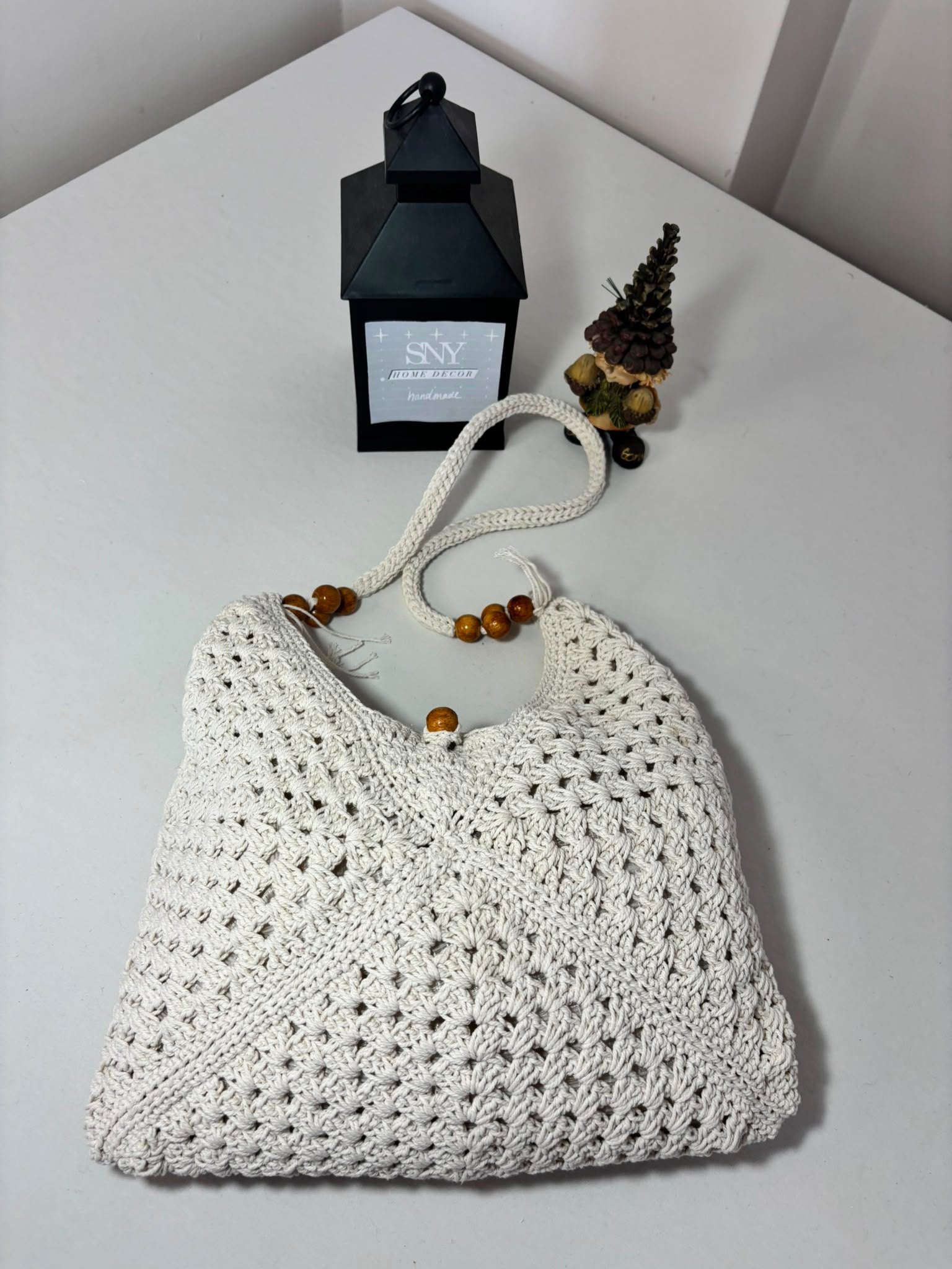 Handmade Granny Square Crochet Bag | Black & White Boho Shoulder Bag | Crochet Tote Bag | Vintage Style Cotton Purse | Gift for Her