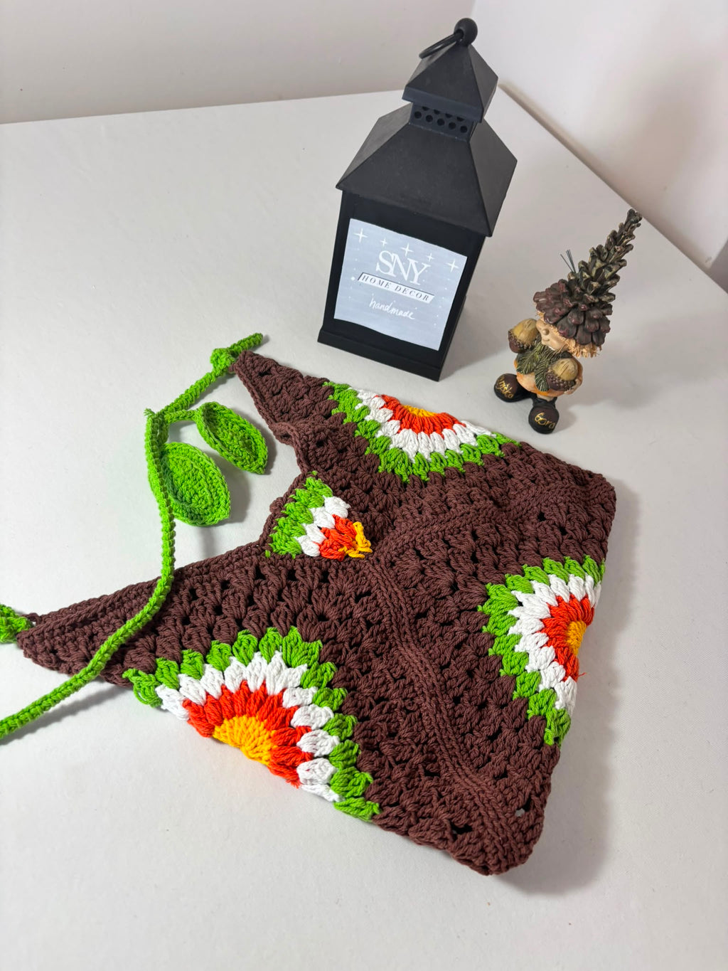 Crochet Granny Square Shoulder Bag | Handmade Black & White Tote | Boho Hobo Bag | Vintage Crochet Purse | Handmade Gift