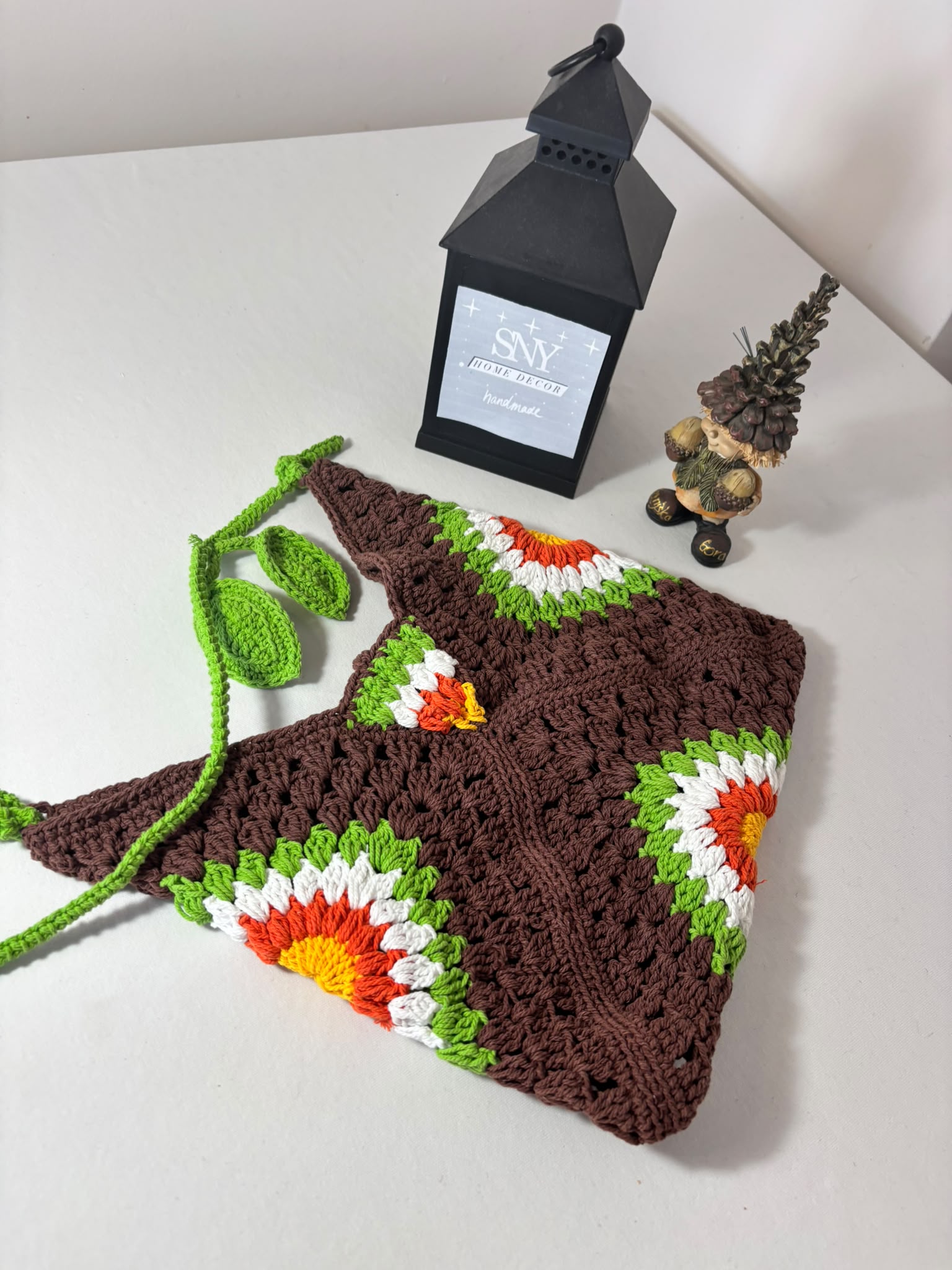 Crochet Granny Square Shoulder Bag | Handmade Black & White Tote | Boho Hobo Bag | Vintage Crochet Purse | Handmade Gift