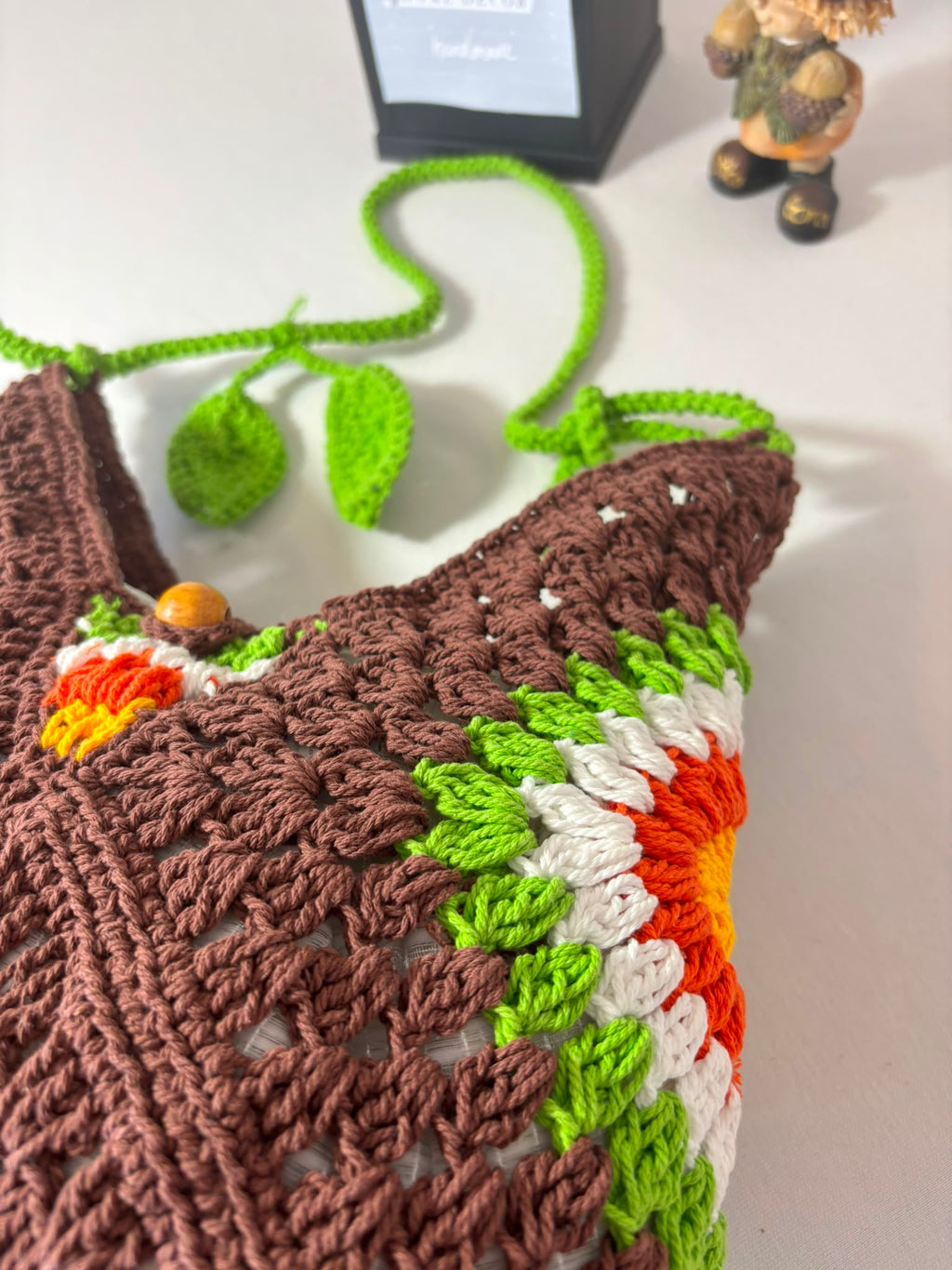 Crochet Granny Square Shoulder Bag | Handmade Black & White Tote | Boho Hobo Bag | Vintage Crochet Purse | Handmade Gift