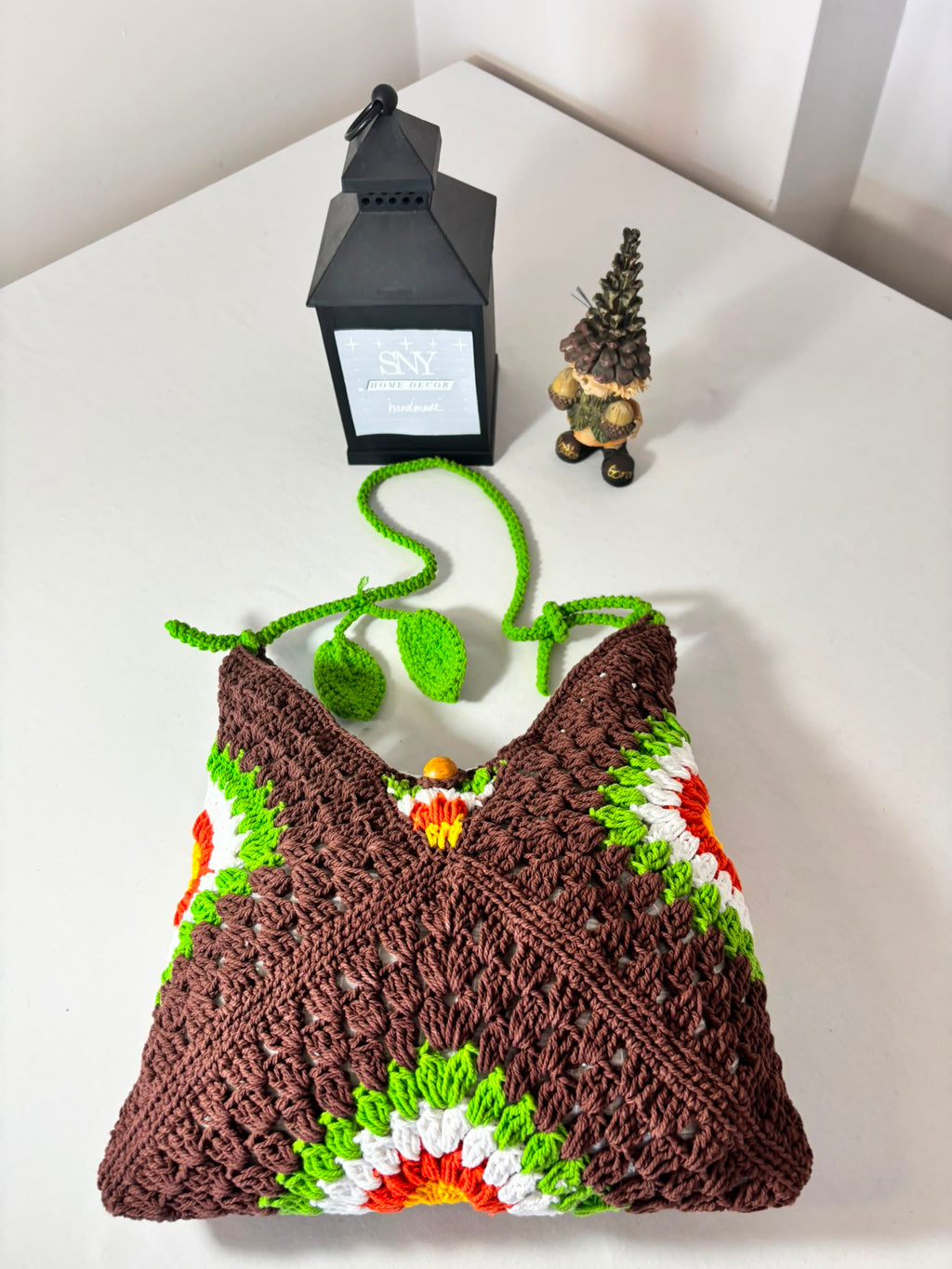 Crochet Granny Square Shoulder Bag | Handmade Black & White Tote | Boho Hobo Bag | Vintage Crochet Purse | Handmade Gift