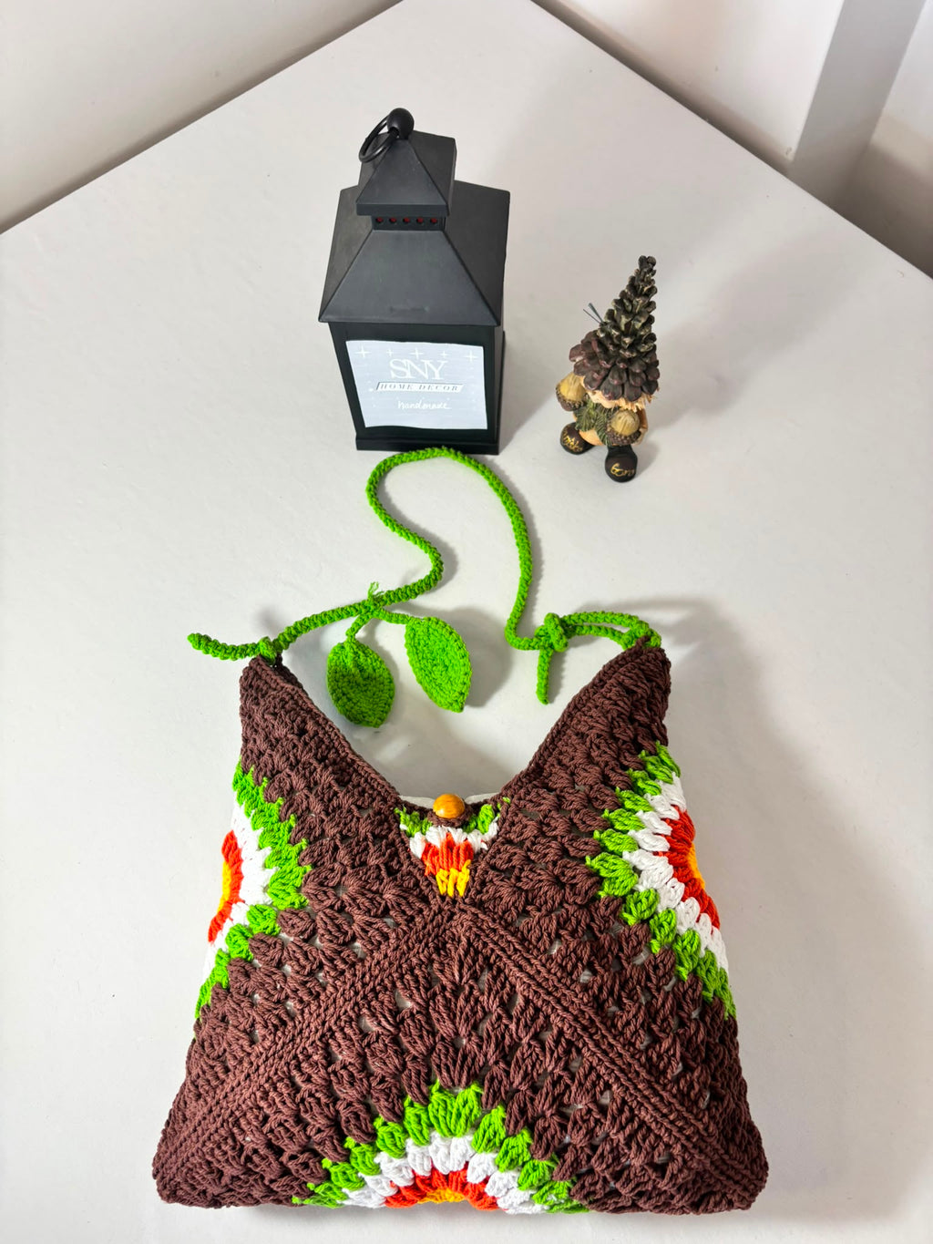 Crochet Granny Square Shoulder Bag | Handmade Black & White Tote | Boho Hobo Bag | Vintage Crochet Purse | Handmade Gift