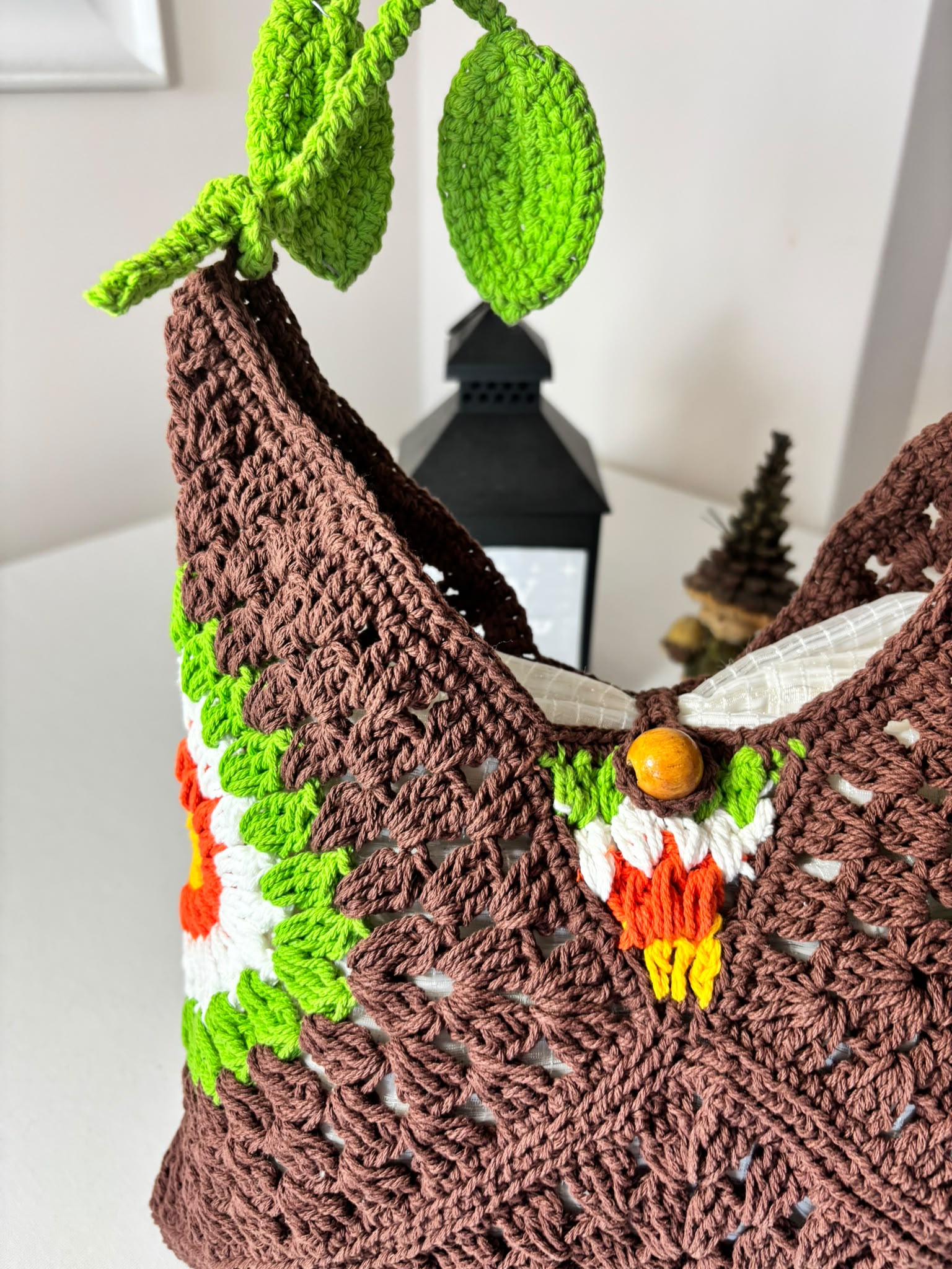 Crochet Granny Square Shoulder Bag | Handmade Black & White Tote | Boho Hobo Bag | Vintage Crochet Purse | Handmade Gift