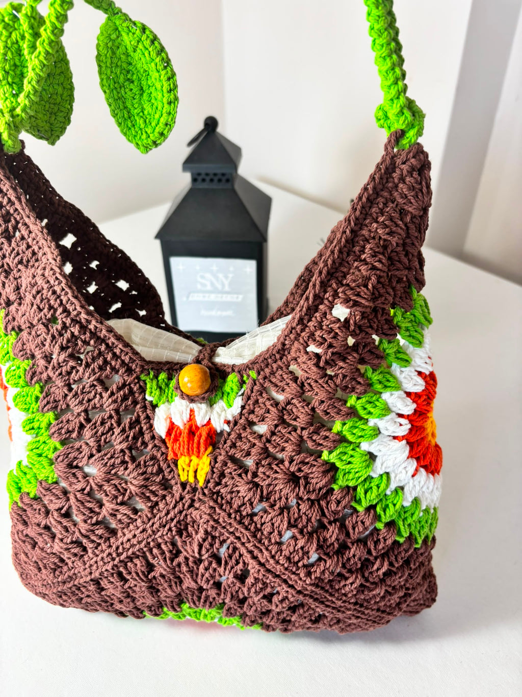 Crochet Granny Square Shoulder Bag | Handmade Black & White Tote | Boho Hobo Bag | Vintage Crochet Purse | Handmade Gift