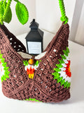 Crochet Granny Square Shoulder Bag | Handmade Black & White Tote | Boho Hobo Bag | Vintage Crochet Purse | Handmade Gift