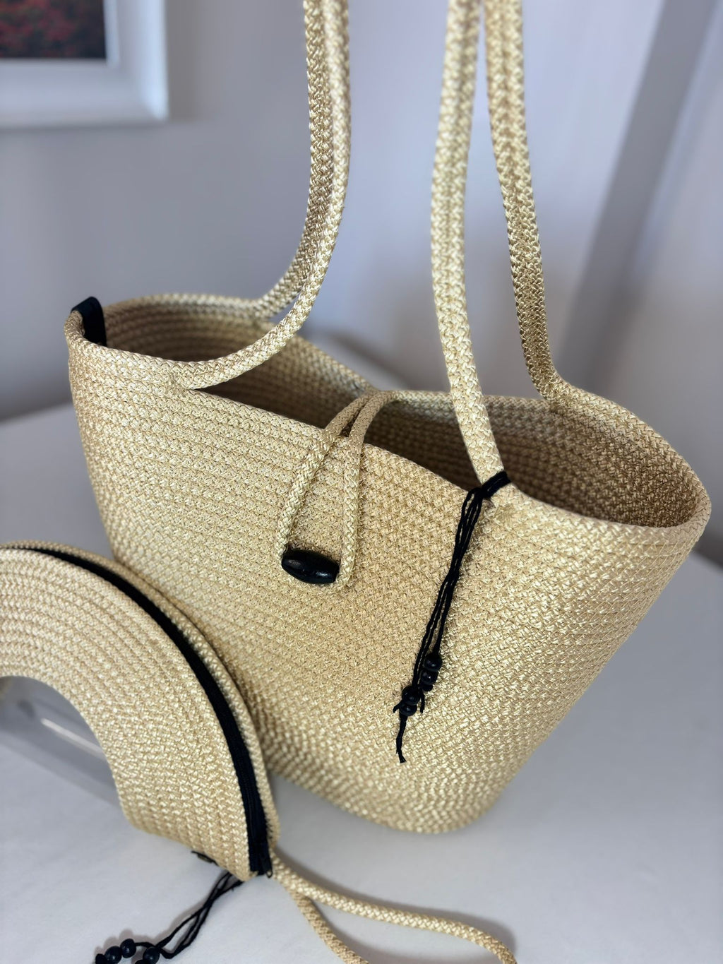 Gold Handmade Jute Rope Tote Bag - Braided Beach Shoulder Bag - Boho Summer Handbag