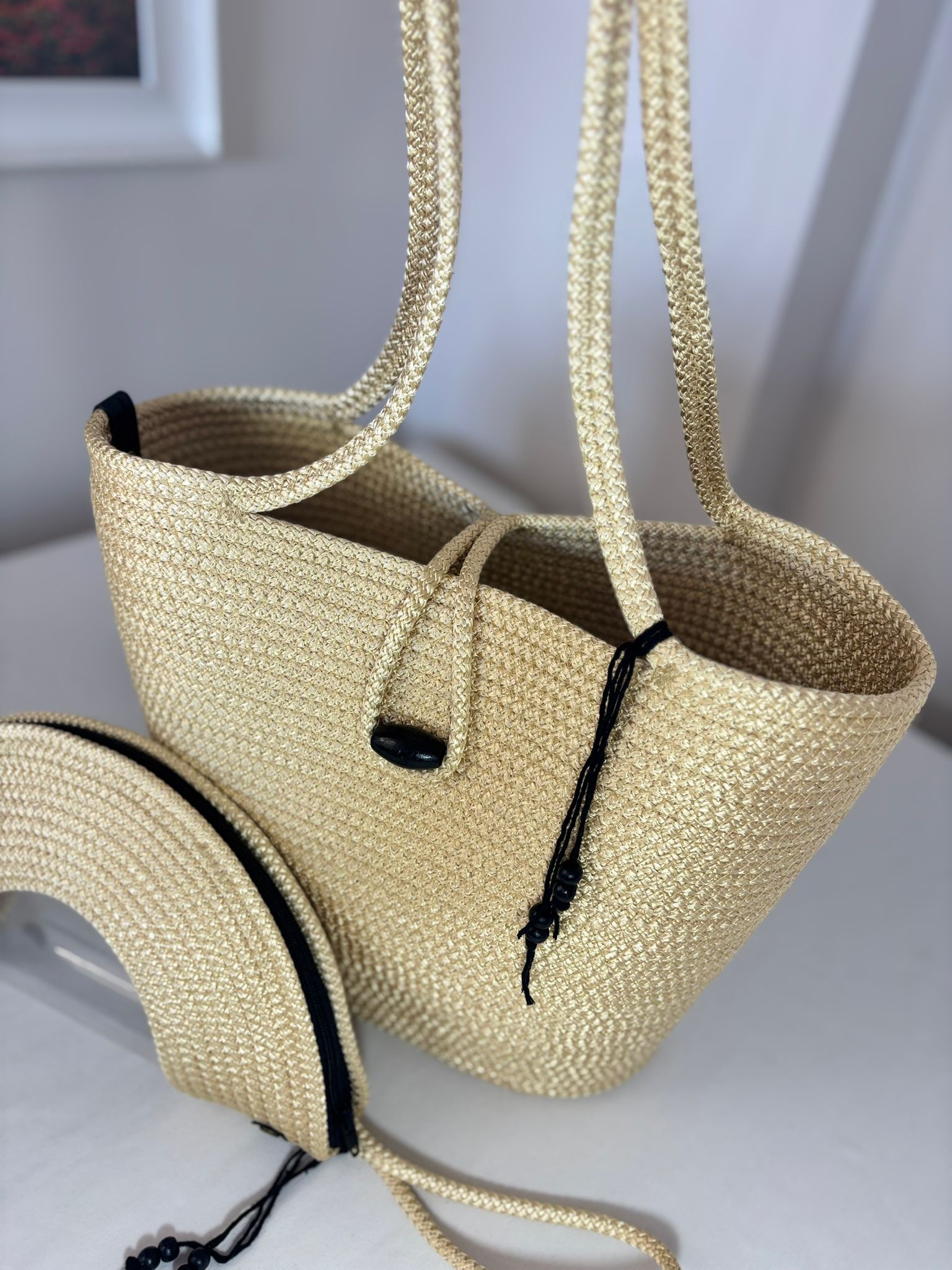 Gold Handmade Jute Rope Tote Bag - Braided Beach Shoulder Bag - Boho Summer Handbag