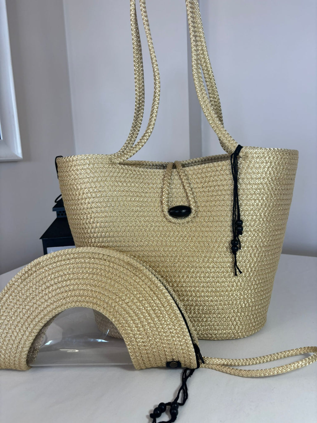 Gold Handmade Jute Rope Tote Bag - Braided Beach Shoulder Bag - Boho Summer Handbag