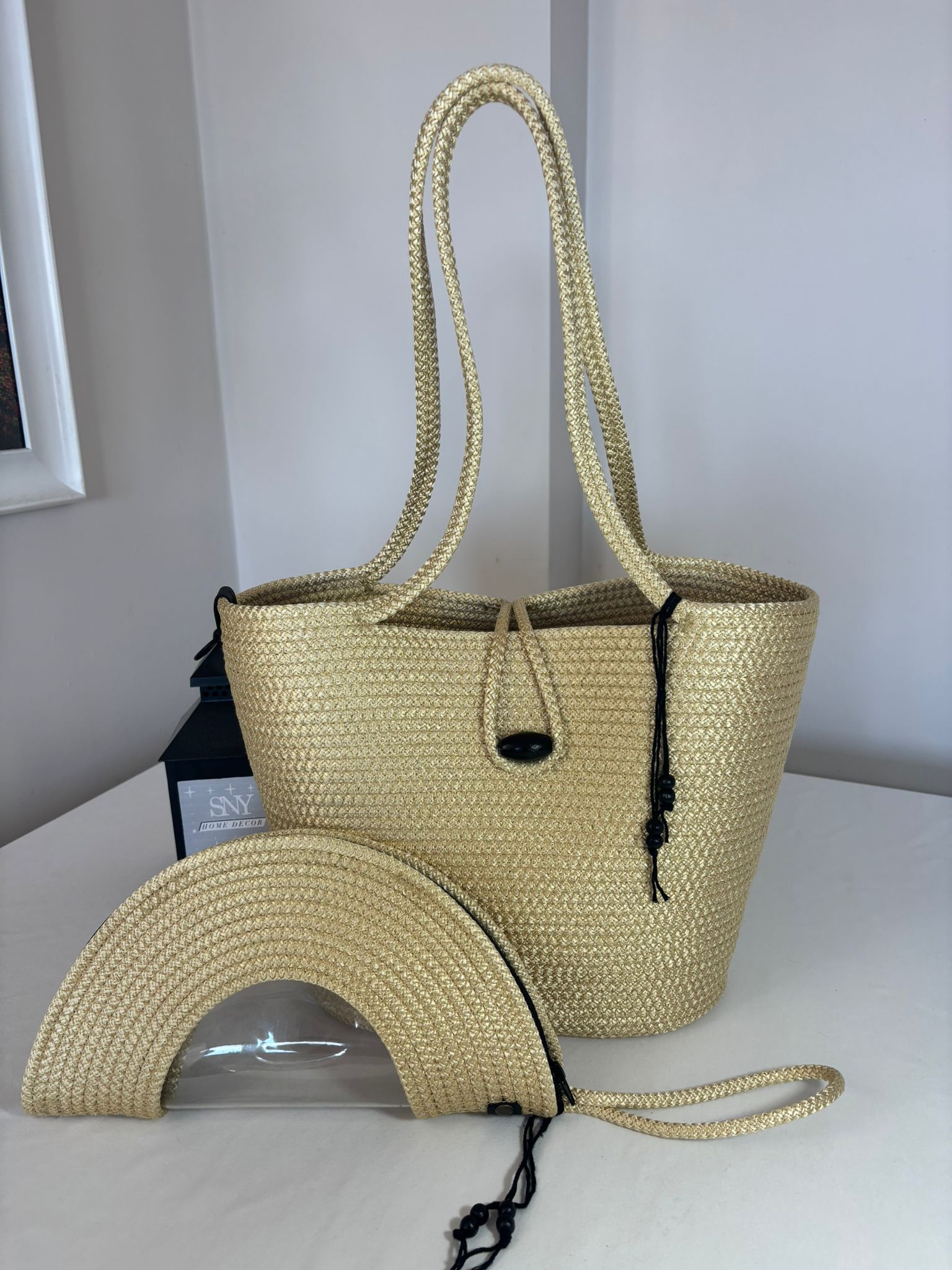 Gold Handmade Jute Rope Tote Bag - Braided Beach Shoulder Bag - Boho Summer Handbag