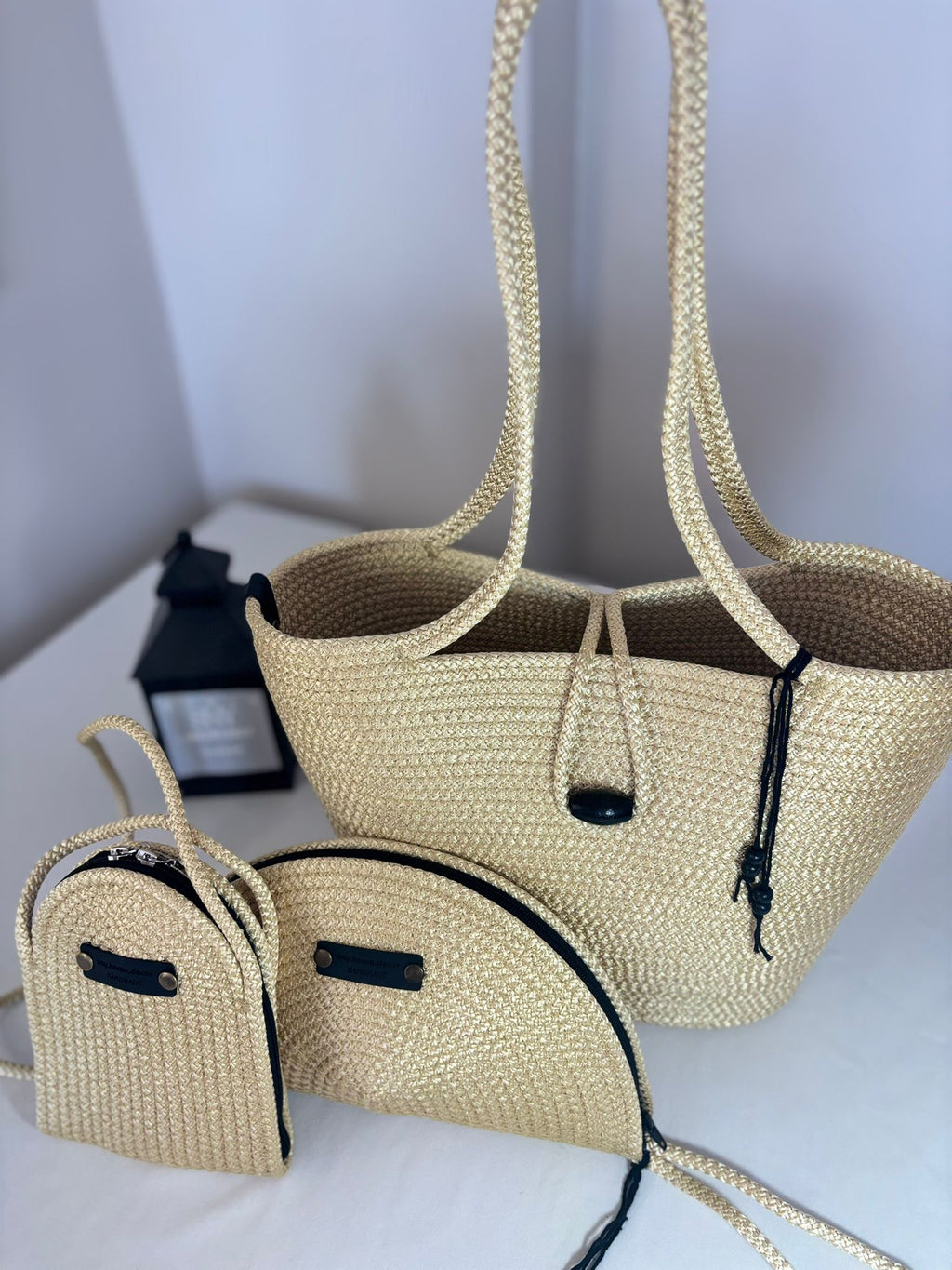 Woven Straw Bag Set, 3 Piece Tote, Clutch & Phone Crossbody Bag