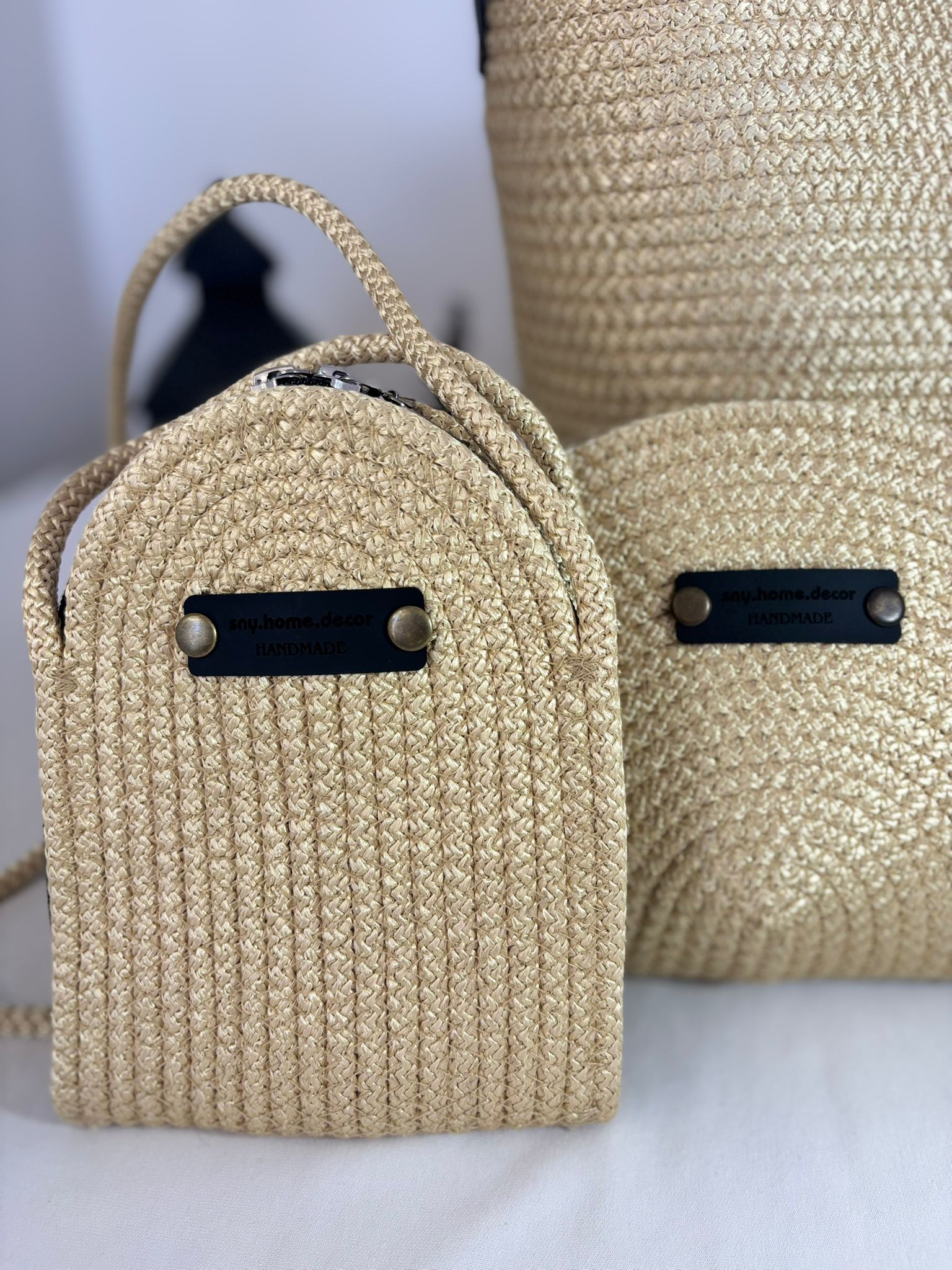 Woven Straw Bag Set, 3 Piece Tote, Clutch & Phone Crossbody Bag