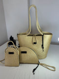 Woven Straw Bag Set, 3 Piece Tote, Clutch & Phone Crossbody Bag