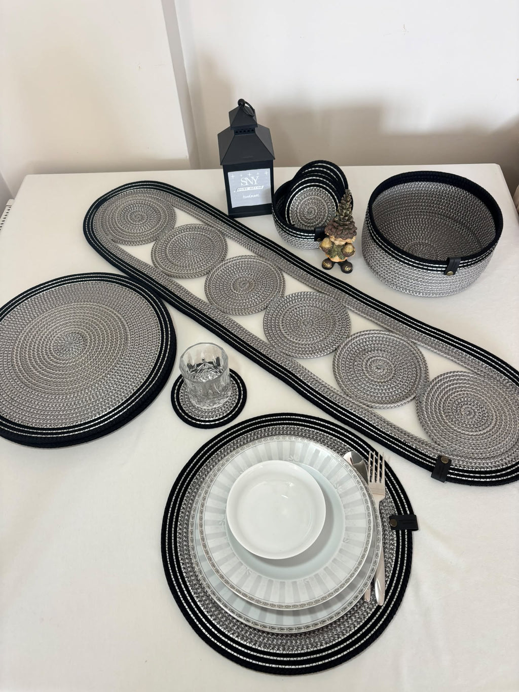 15 Pcs Set of Handmade Rope Placemat Set – Woven Dining Table Runner - glamorous for a gathering