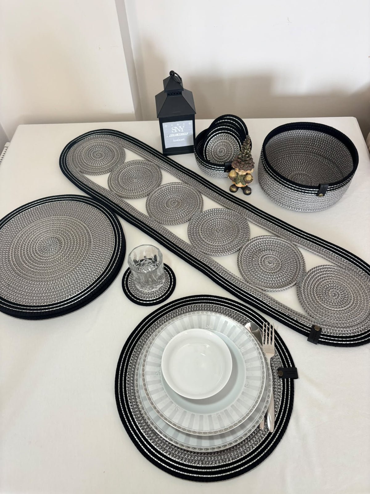 15 Pcs Set of Handmade Rope Placemat Set – Woven Dining Table Runner - glamorous for a gathering